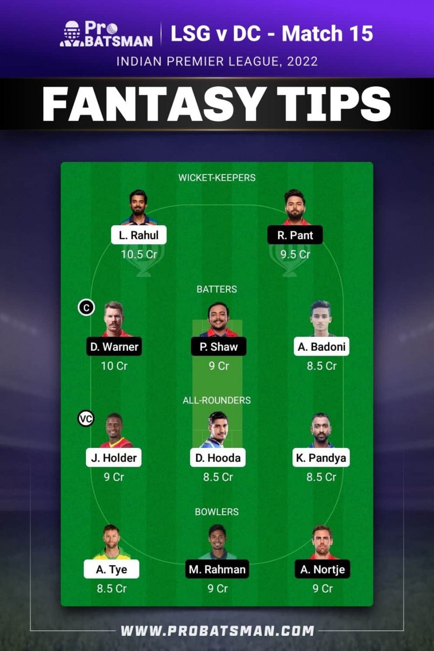 LSG vs DC Dream11 Fantasy Team 1 Prediction LSG vs DC Dream11 Fantasy Team 1 Prediction