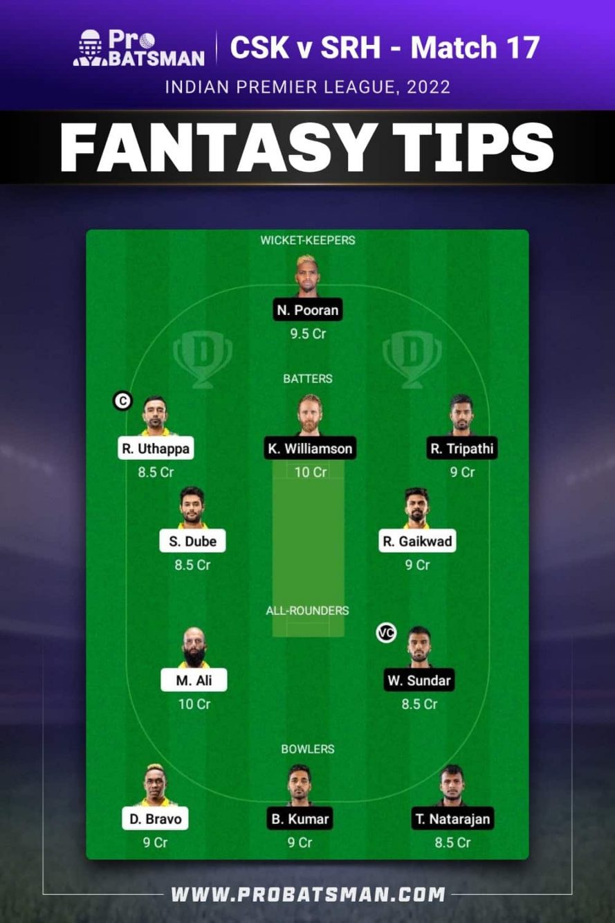 CSK vs SRH Dream11 Fantasy Team 1 Prediction