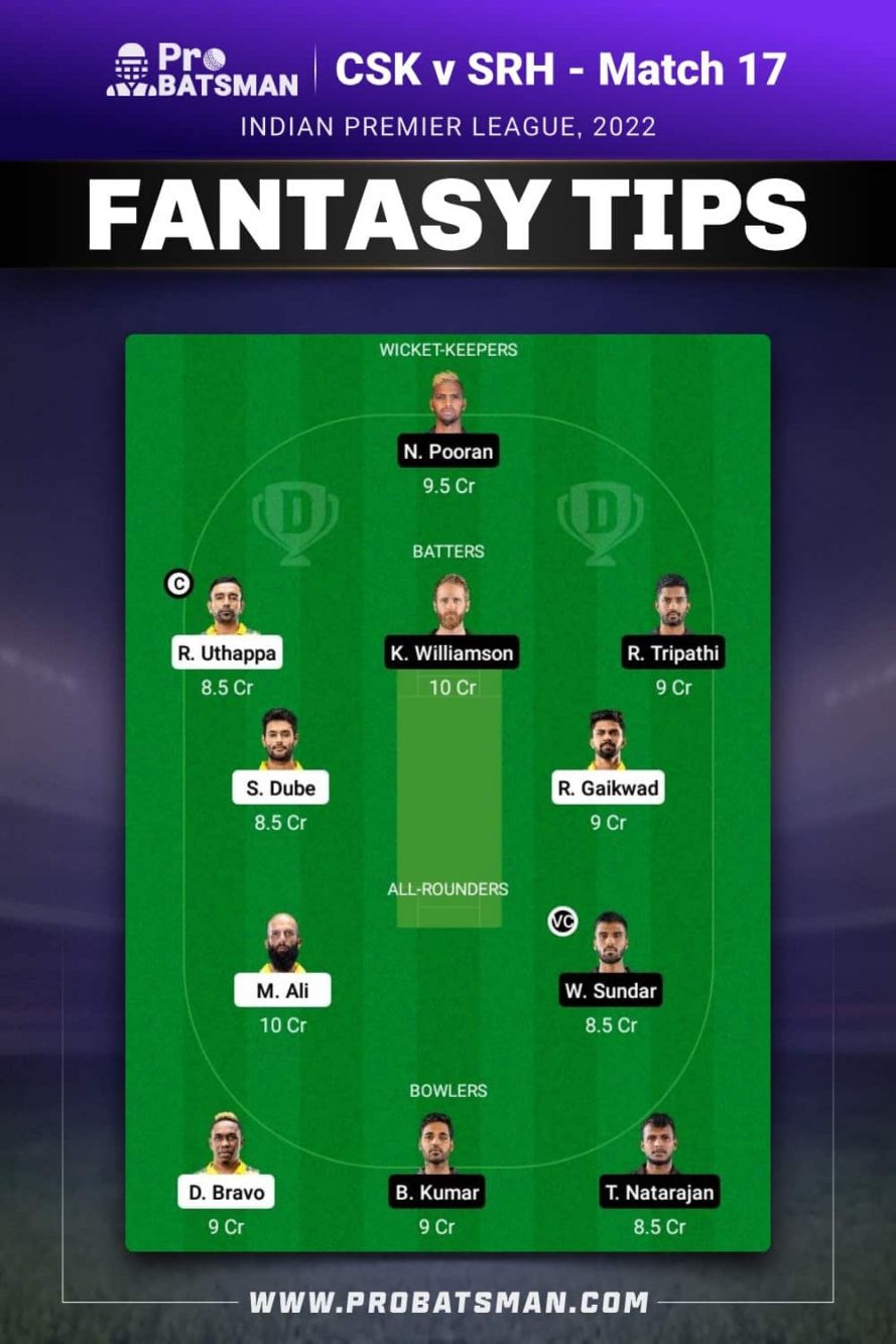 CSK vs SRH Dream11 Fantasy Team 1 Prediction