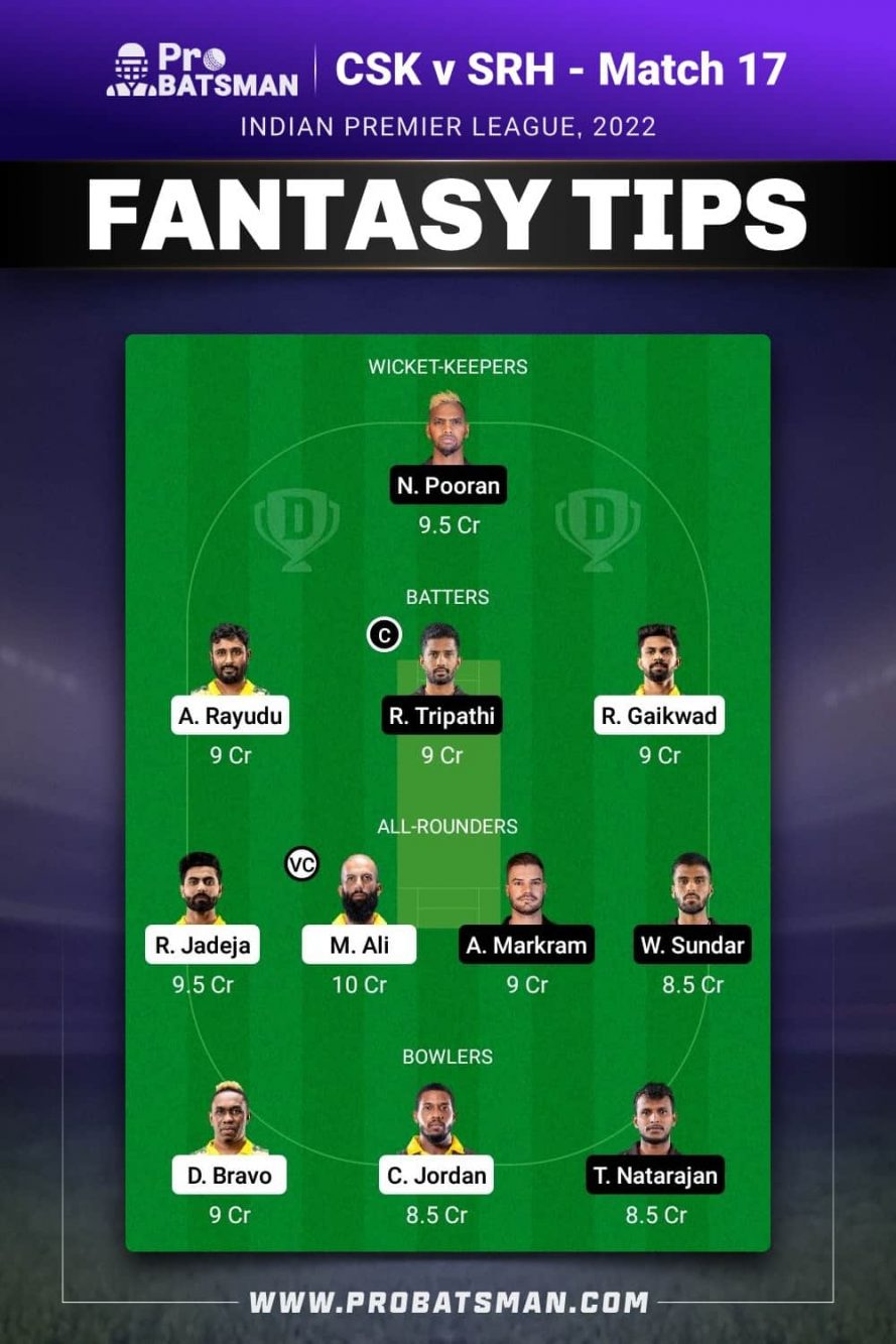 CSK vs SRH Dream11 Fantasy Team 2 Prediction