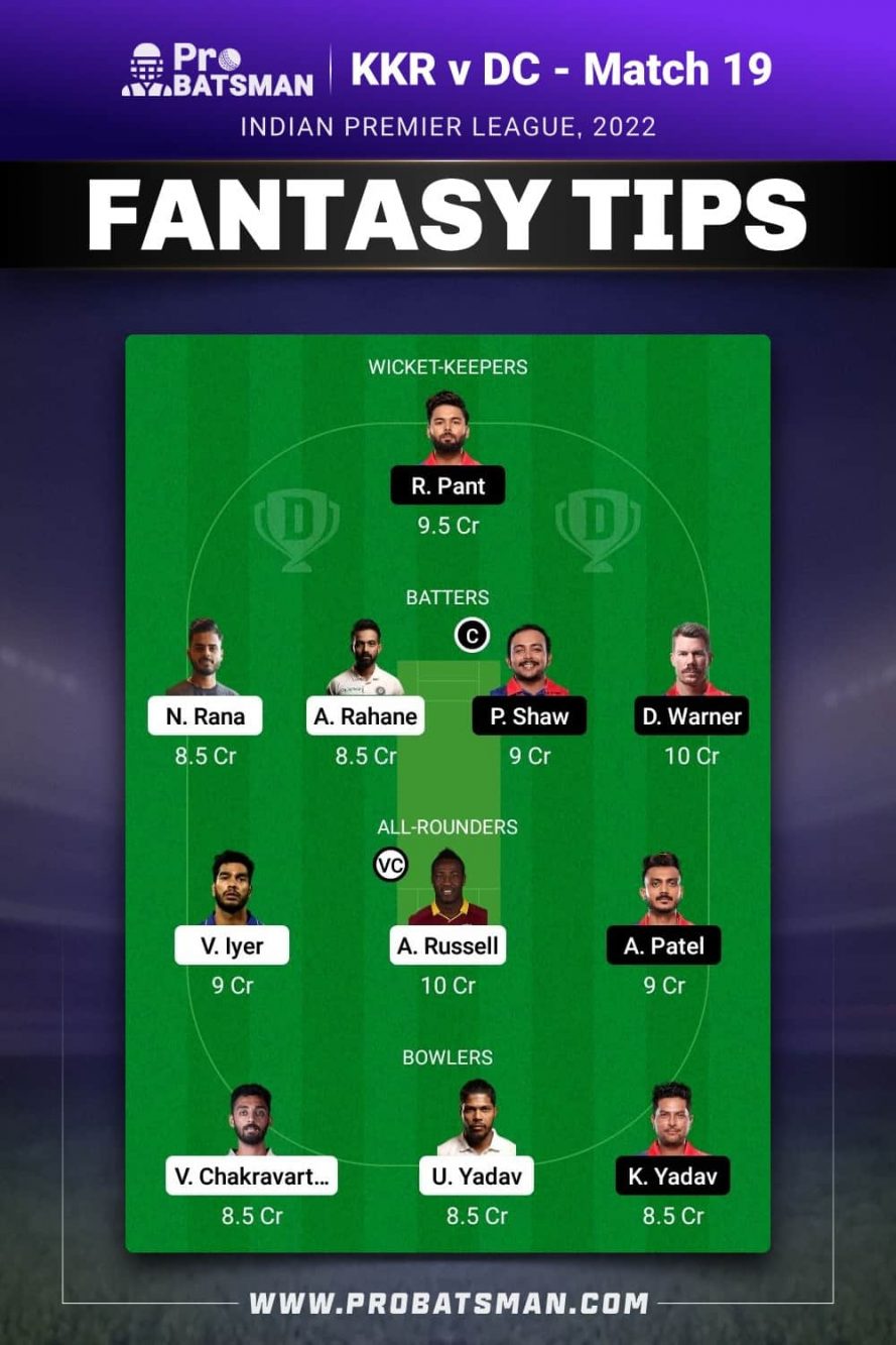 KKR vs DC Dream11 Prediction: Match Preview, Playing XI, Pitch Report, Stats & Injury Updates of Match 19, IPL 2022