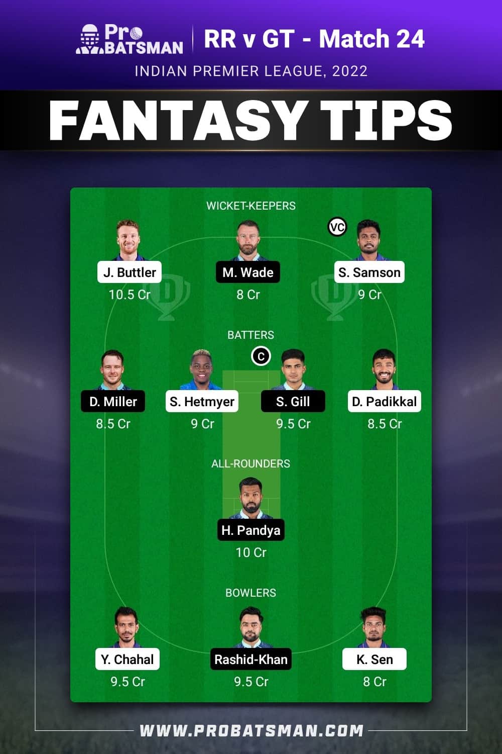 RR vs GT Dream11 Prediction - Fantasy Team 2