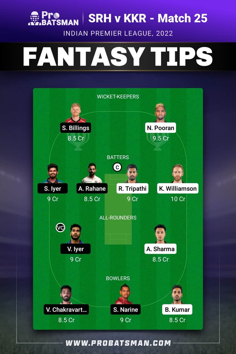 SRH vs KKR Dream11 Prediction - Fantasy Team 2