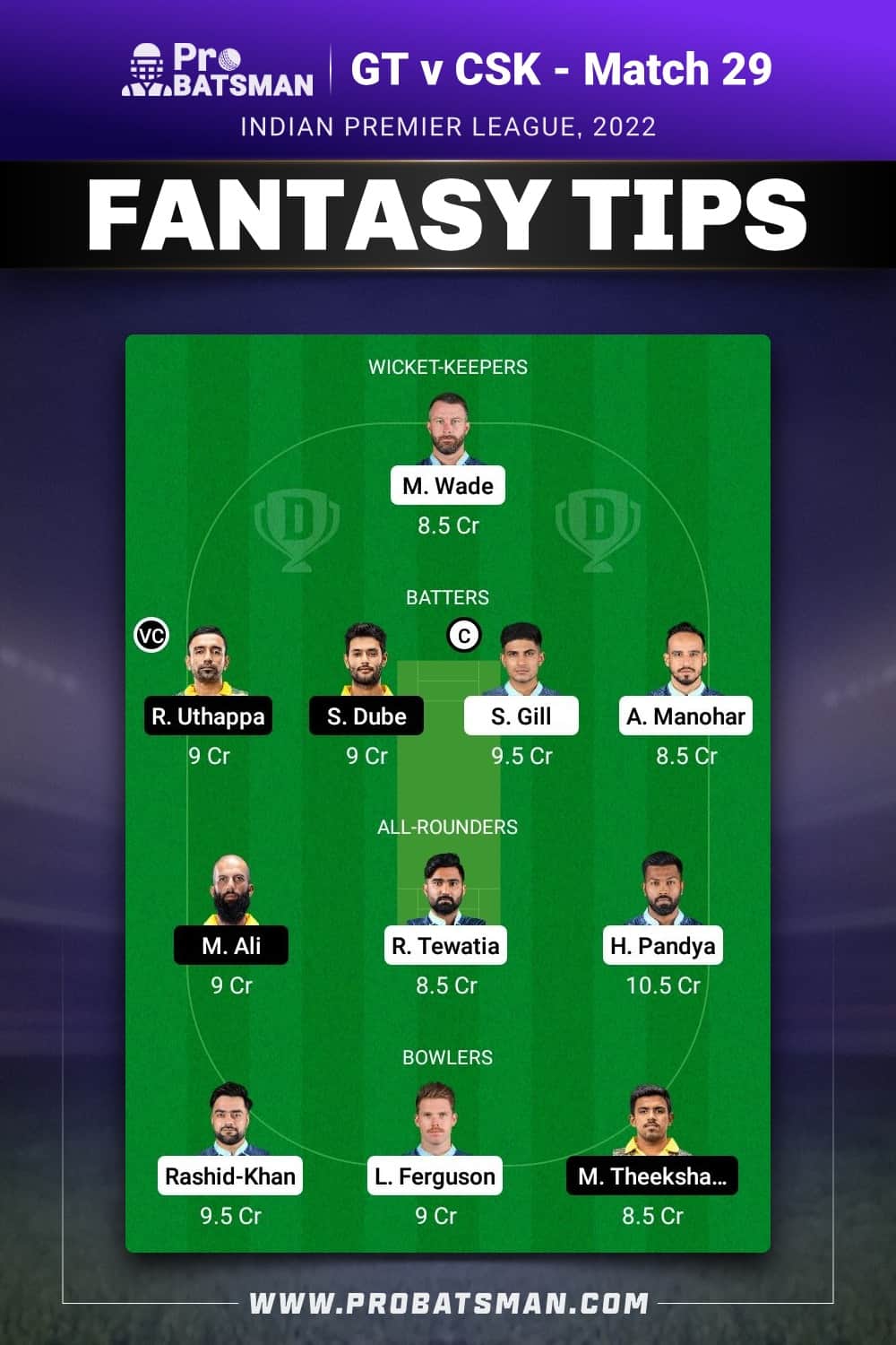 GT vs CSK Dream11 Prediction  - Fantasy Team 1