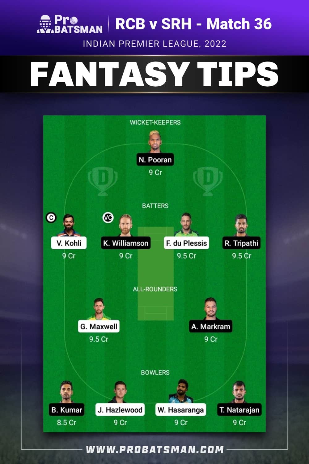 RCB vs SRH Dream11 Prediction - Fantasy Team 2