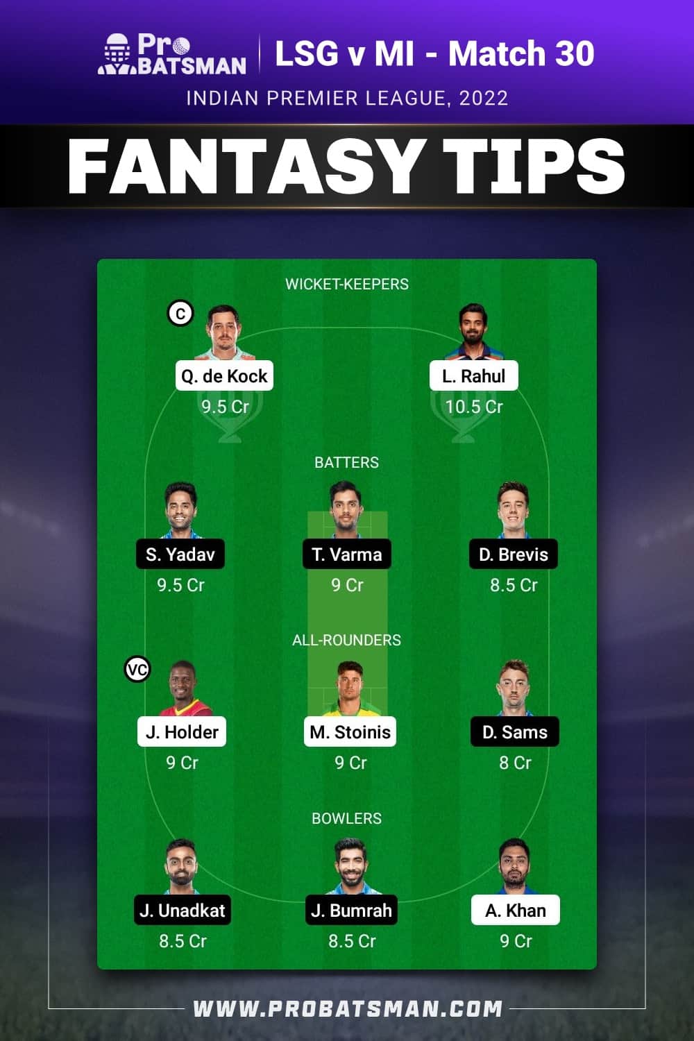 LKN vs MI Dream11 Prediction - Fantasy Team 2