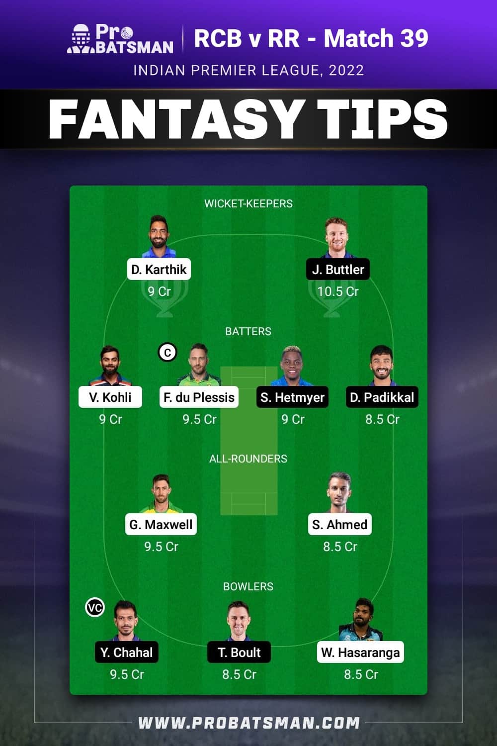  BLR vs RR Dream11 Prediction Fantasy Team 2