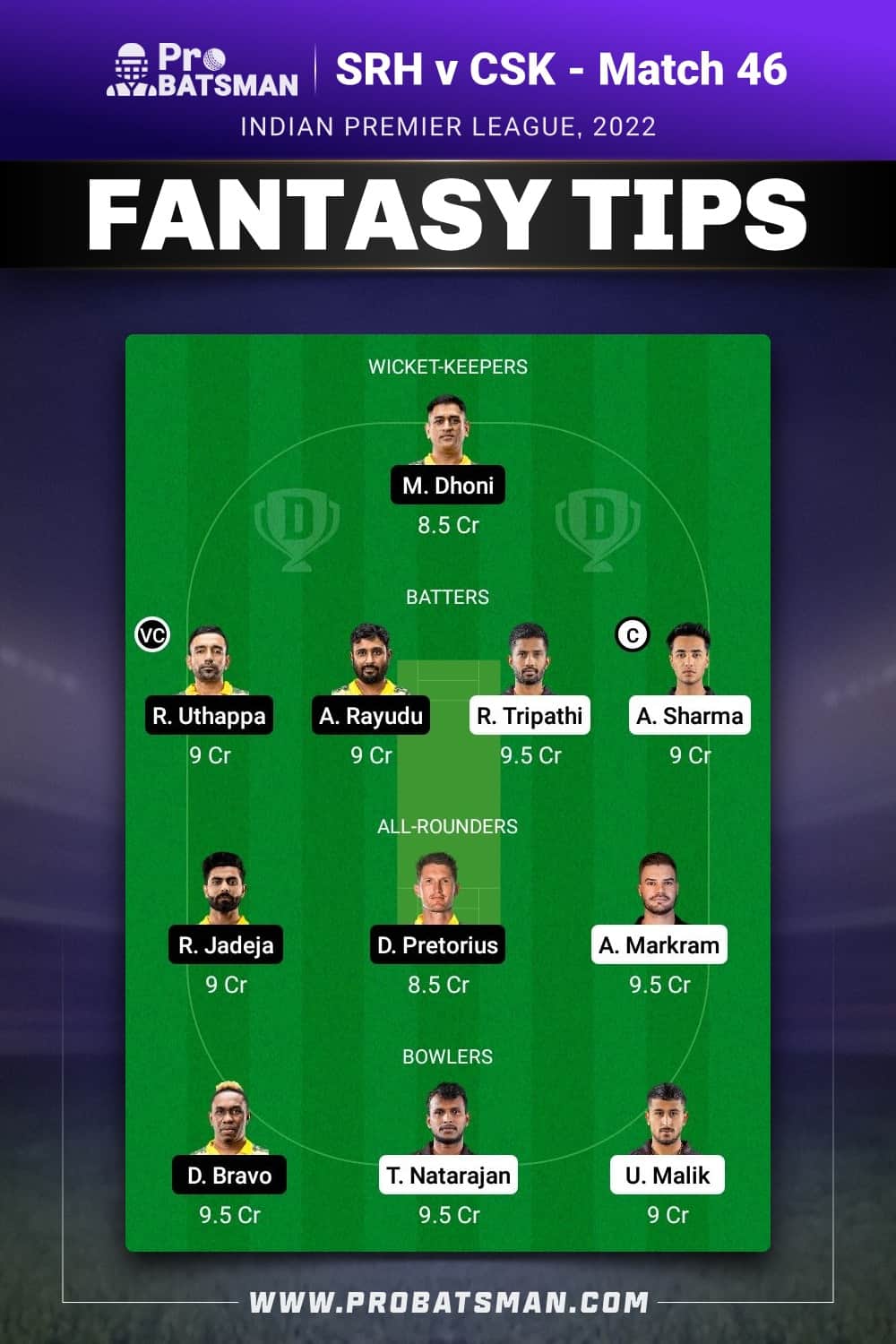 SRH vs CSK Dream11 Prediction Fantasy Team 1