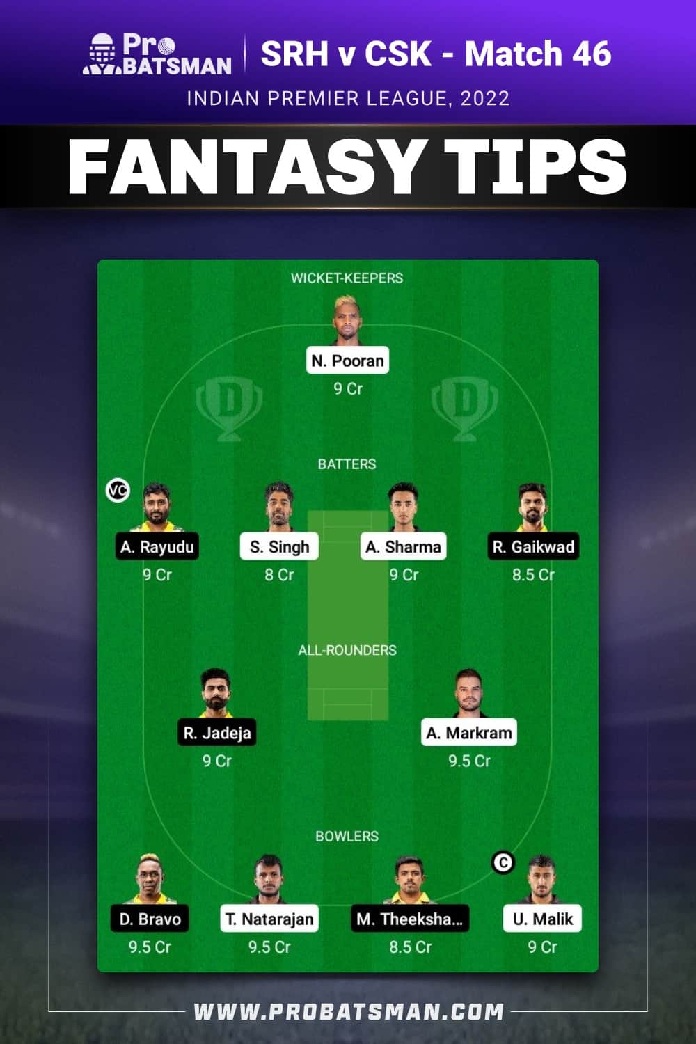 SRH vs CSK Dream11 Prediction Fantasy Team 1