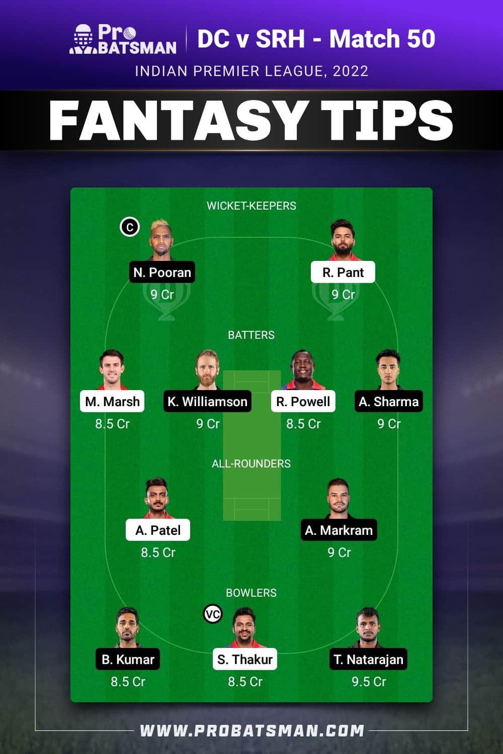 DC vs SRH Dream11 Prediction Fantasy Team 2