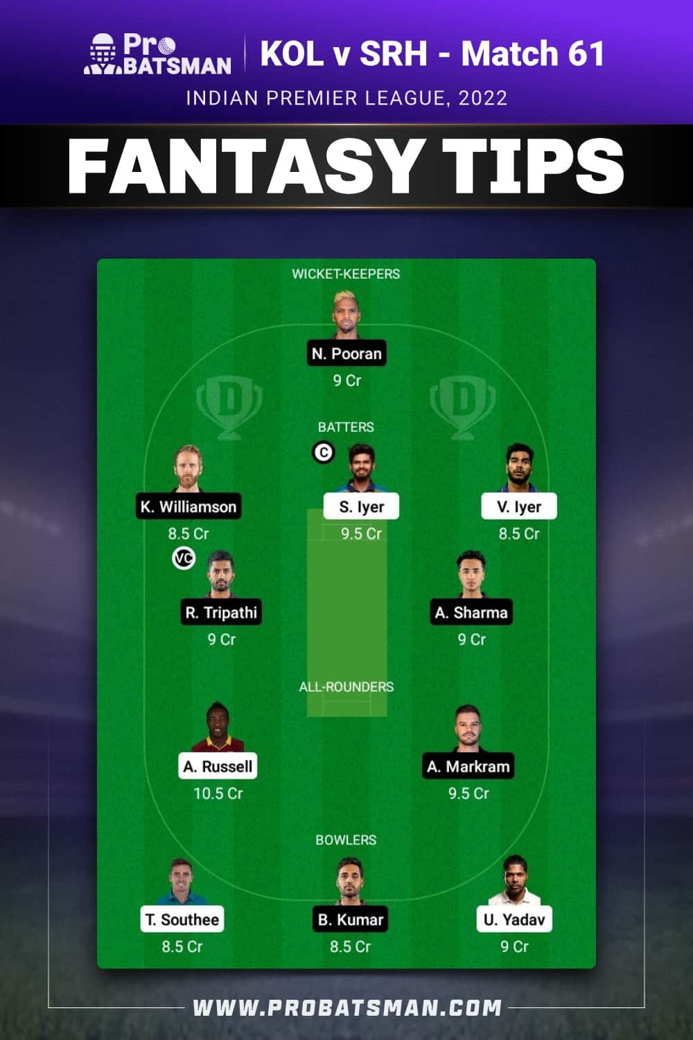 KOL vs SRH Dream11 Prediction - Fantasy Team 2