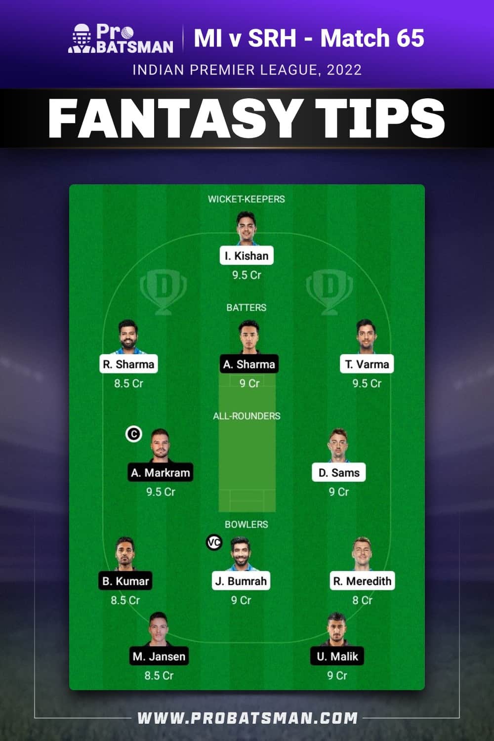 MI vs SRH Dream11 Prediction - Fantasy Team 2