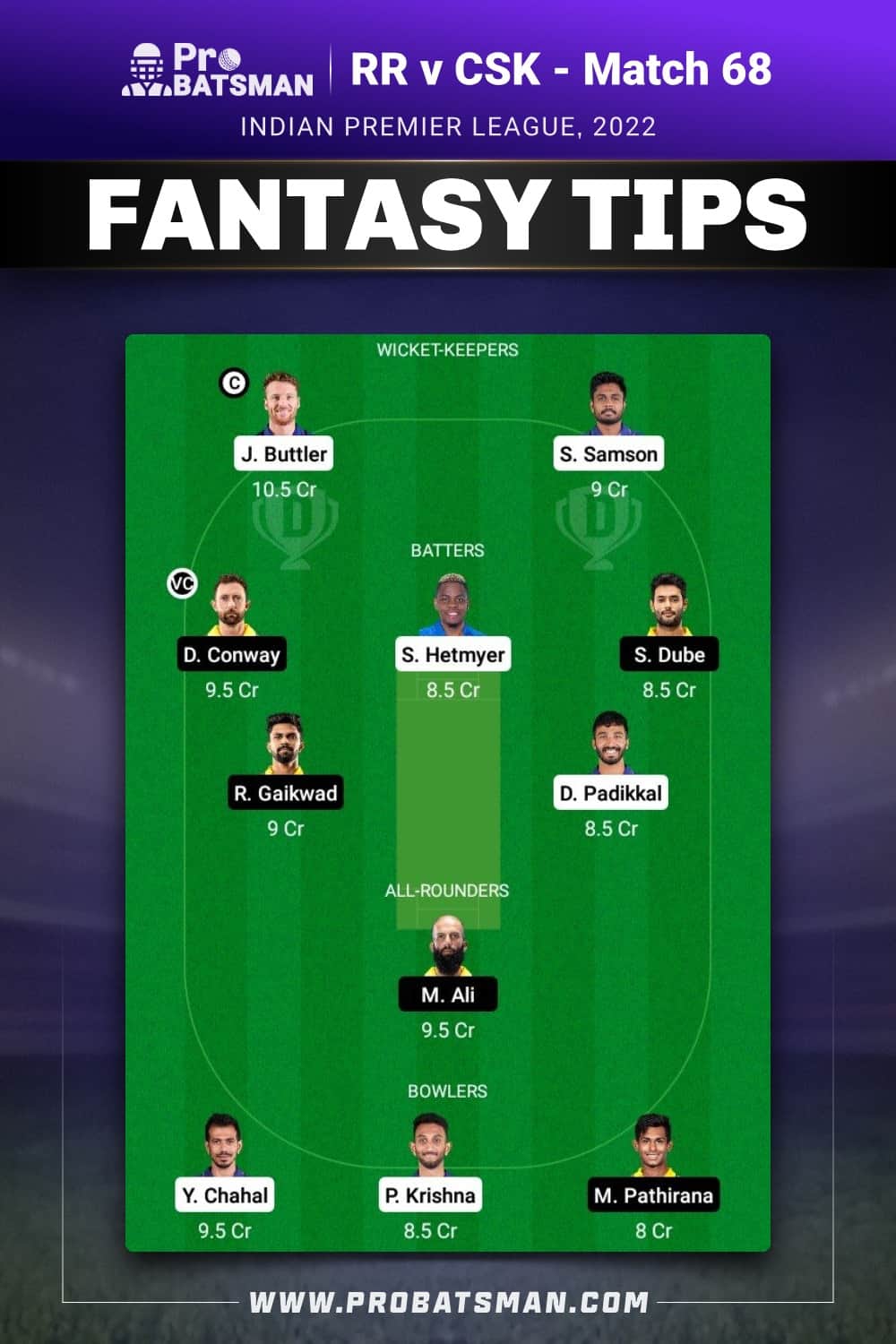 RR vs CSK Dream11 Prediction - Fantasy Team 1