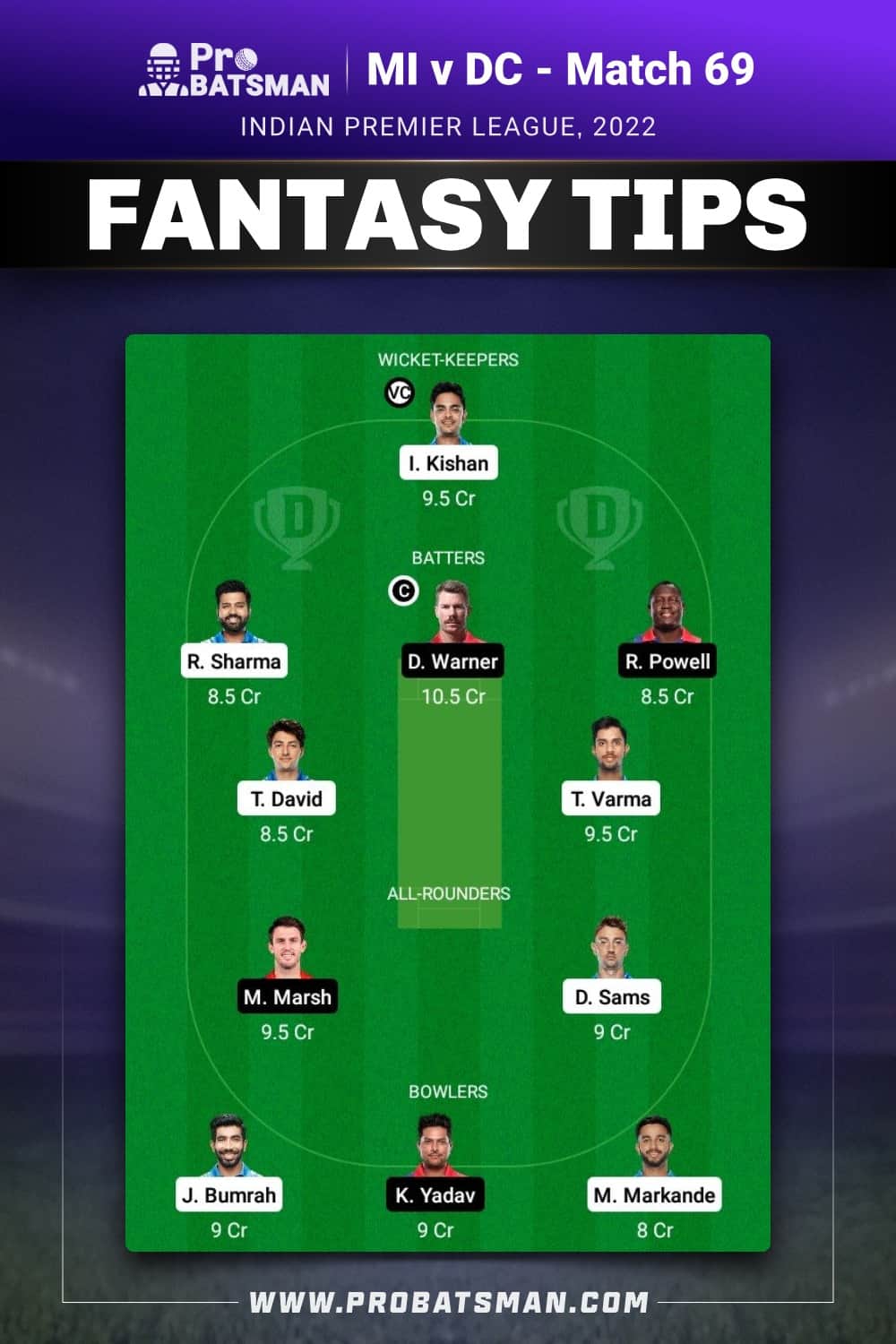 MI vs DC Dream11 Prediction Fantasy Team 1