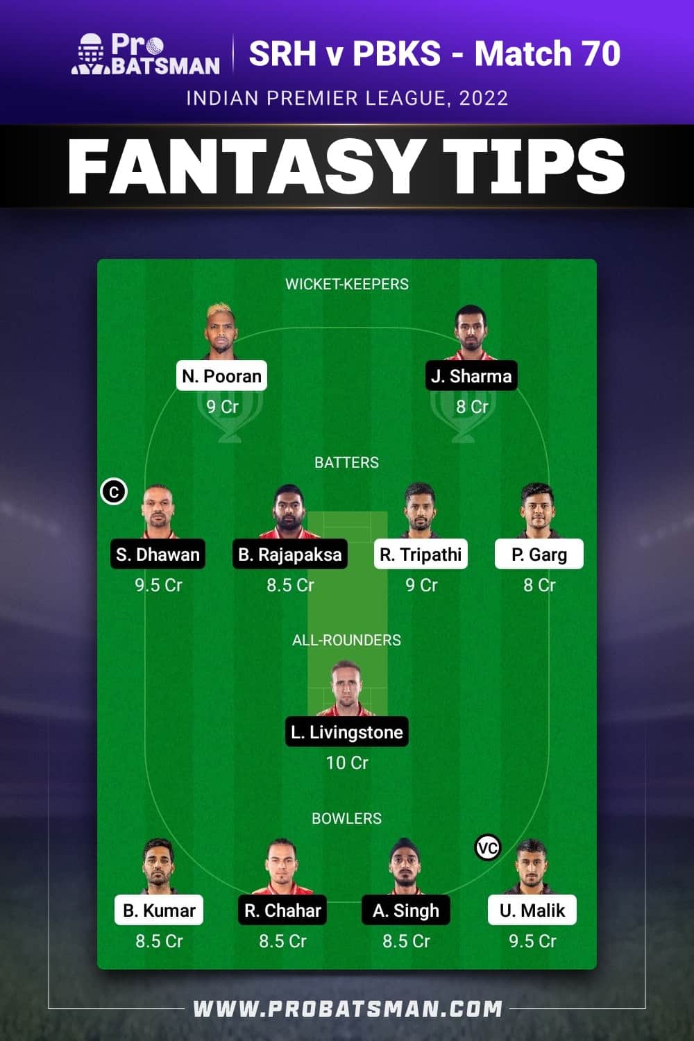 SRH vs PBKS Dream11 Prediction Fantasy Team 2