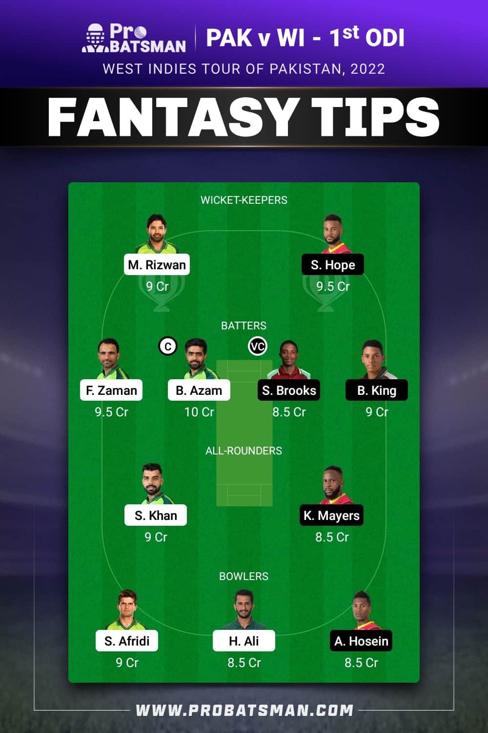 PAK vs WI Dream11 Prediction Fantasy Team 1