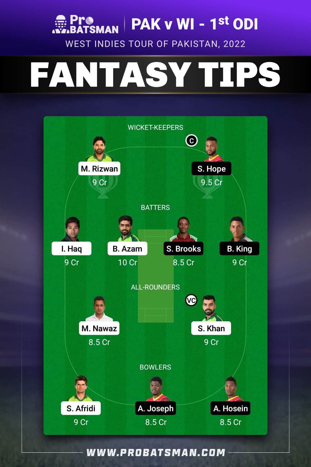 PAK vs WI Dream11 Prediction Fantasy Team 2