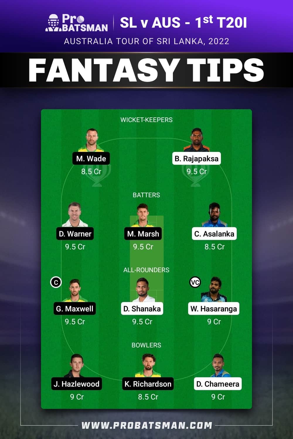 SL vs AUS Dream11 Prediction Fantasy Team 1