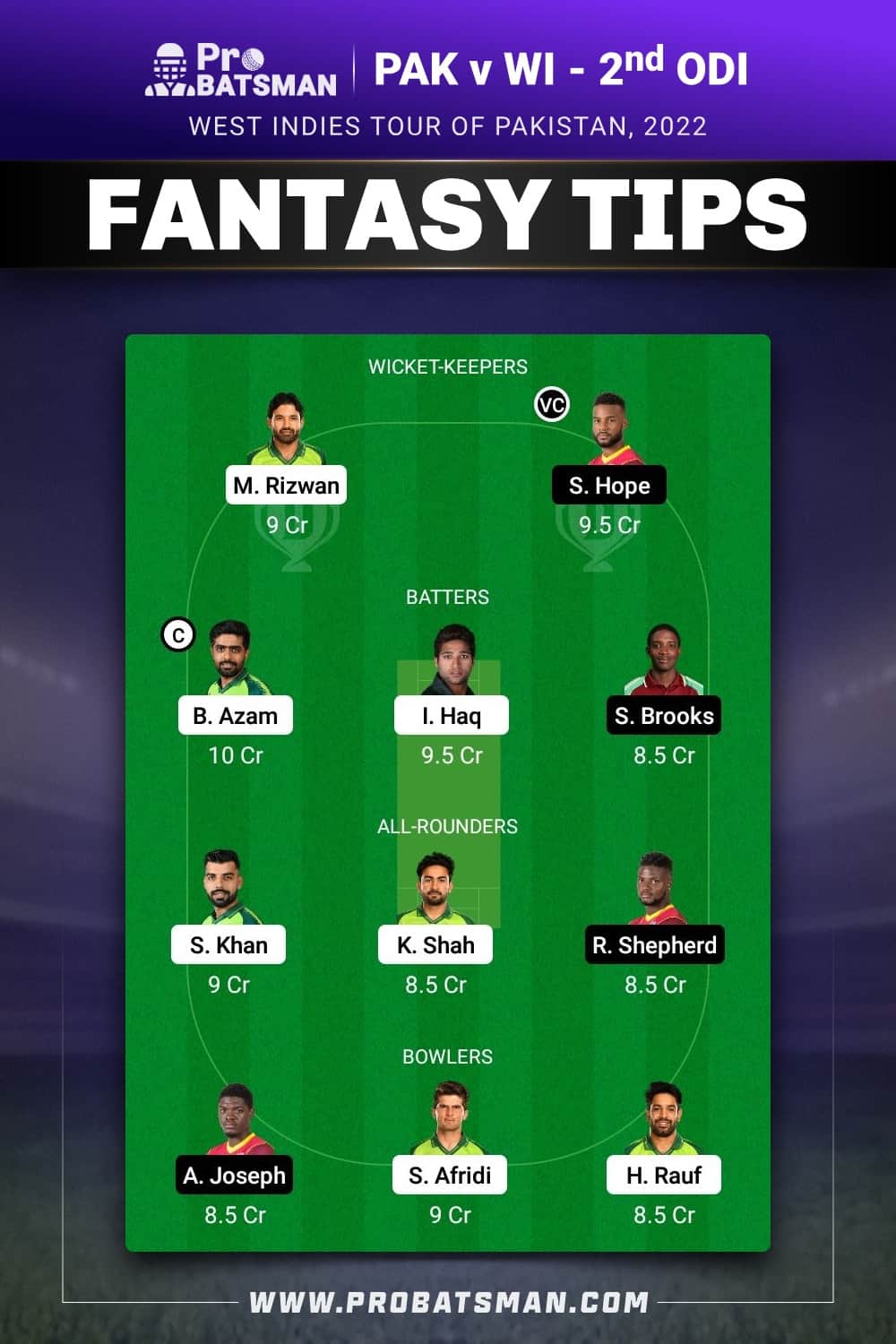 PAK vs WI Dream11 Prediction Team 1