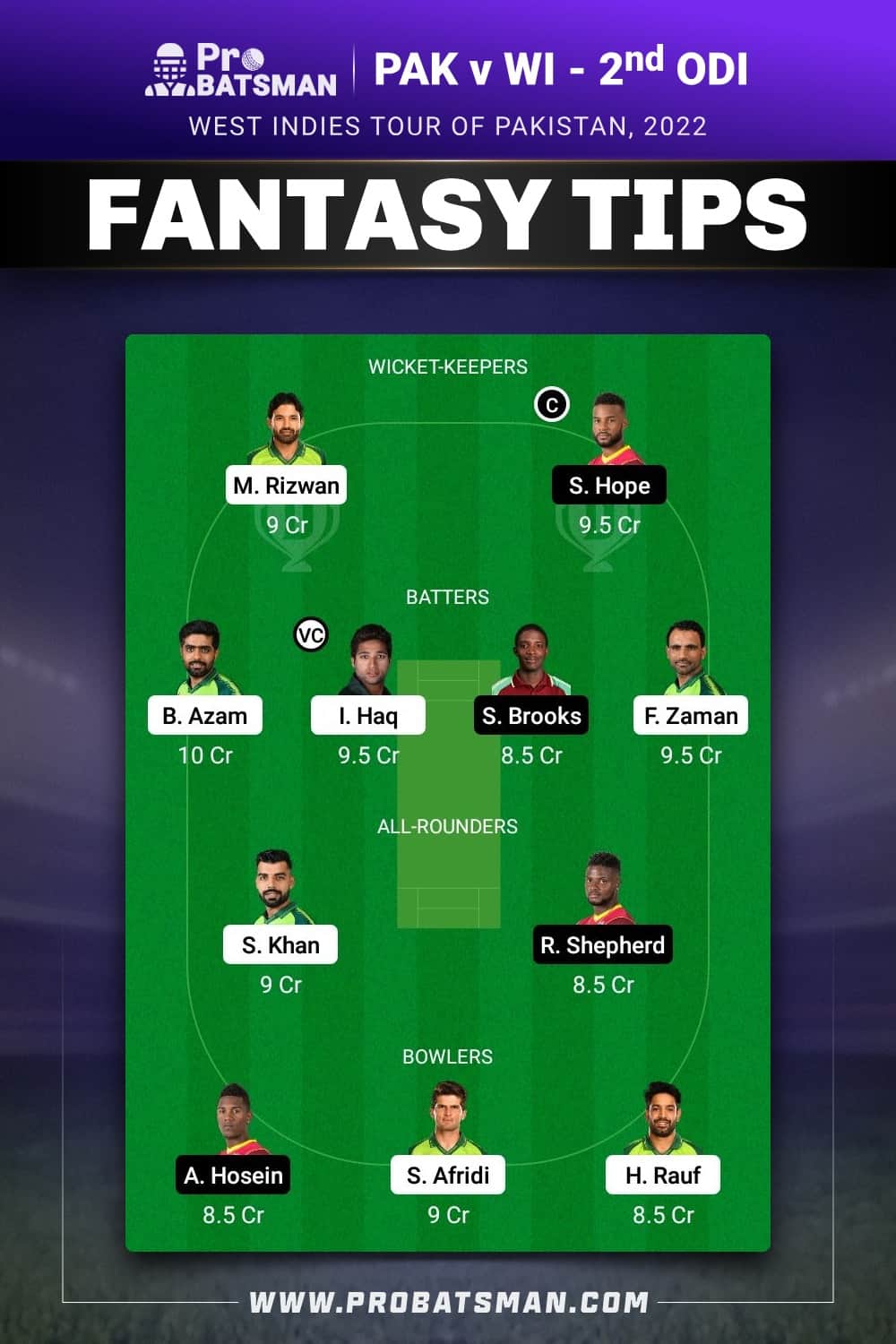 PAK vs WI Dream11 Prediction Team 1