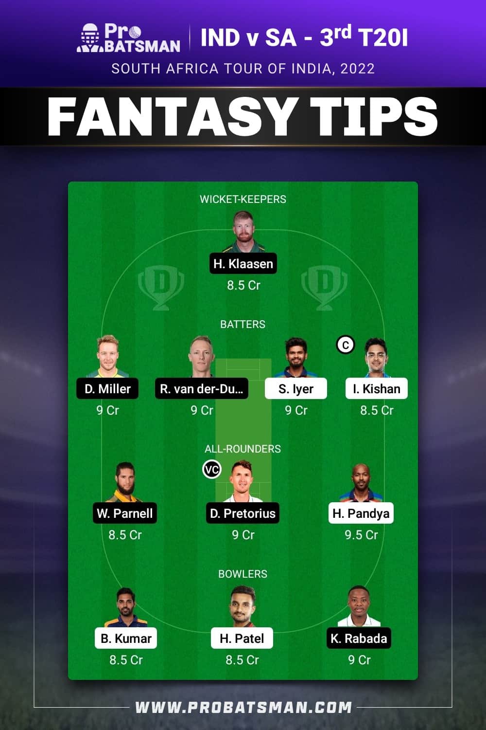 IND vs SA Dream11 Prediction Team 1