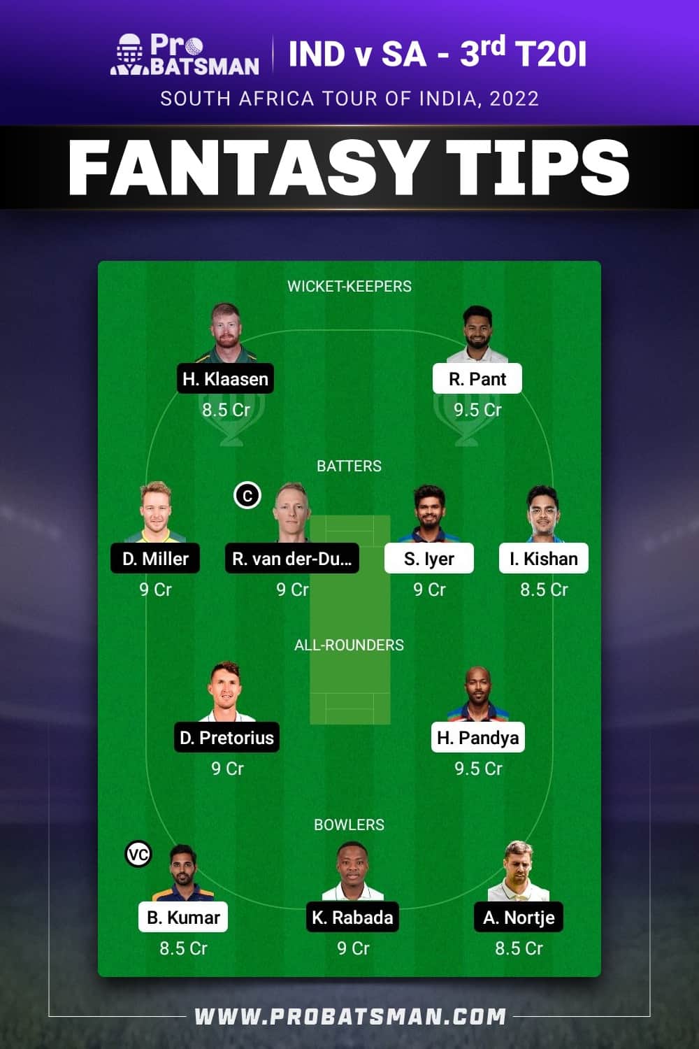 IND vs SA Dream11 Prediction Team 2