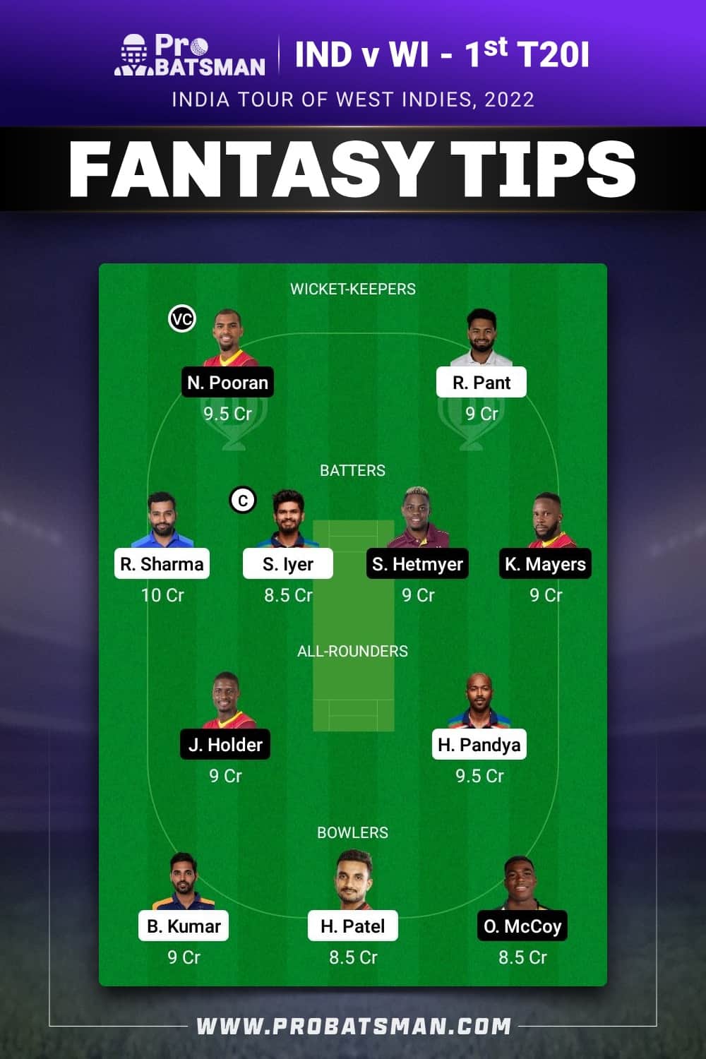 IND vs WI Dream11 Prediction - Fantasy Team 2