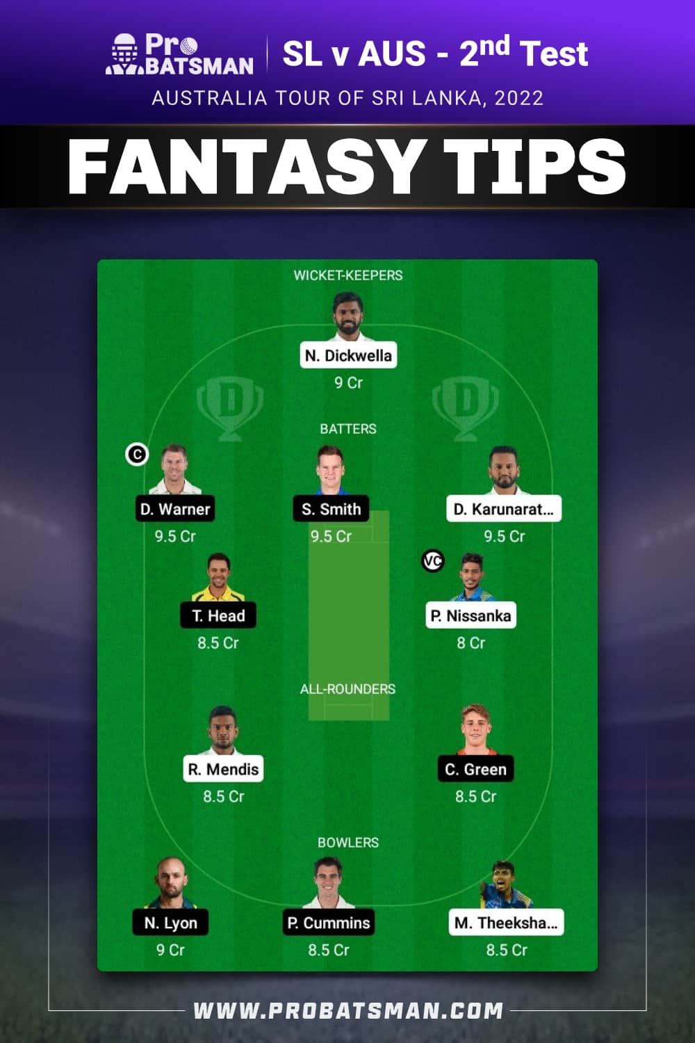 SL vs AUS Dream11 Prediction - Fantasy Team 1