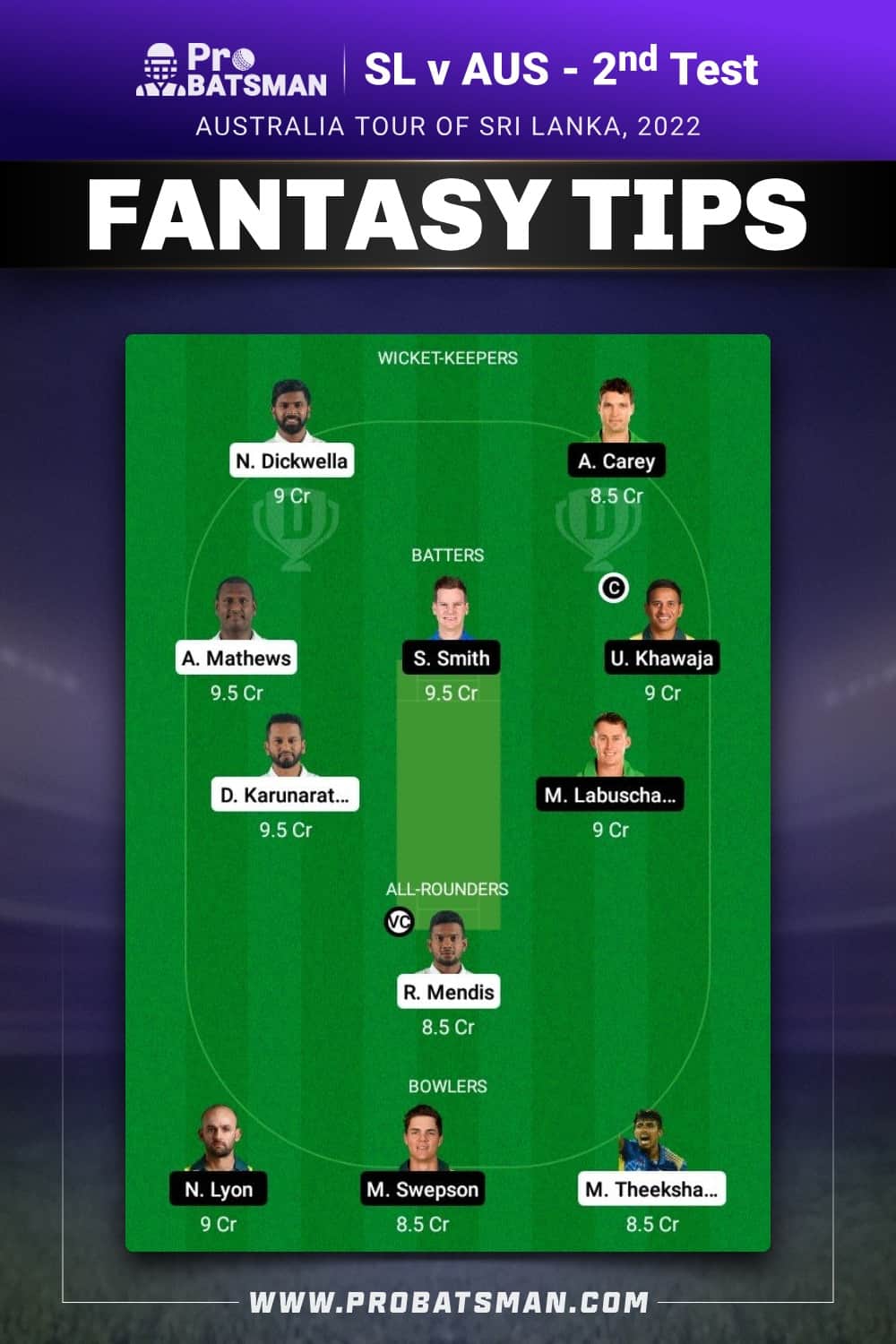 SL vs AUS Dream11 Prediction - Fantasy Team 2