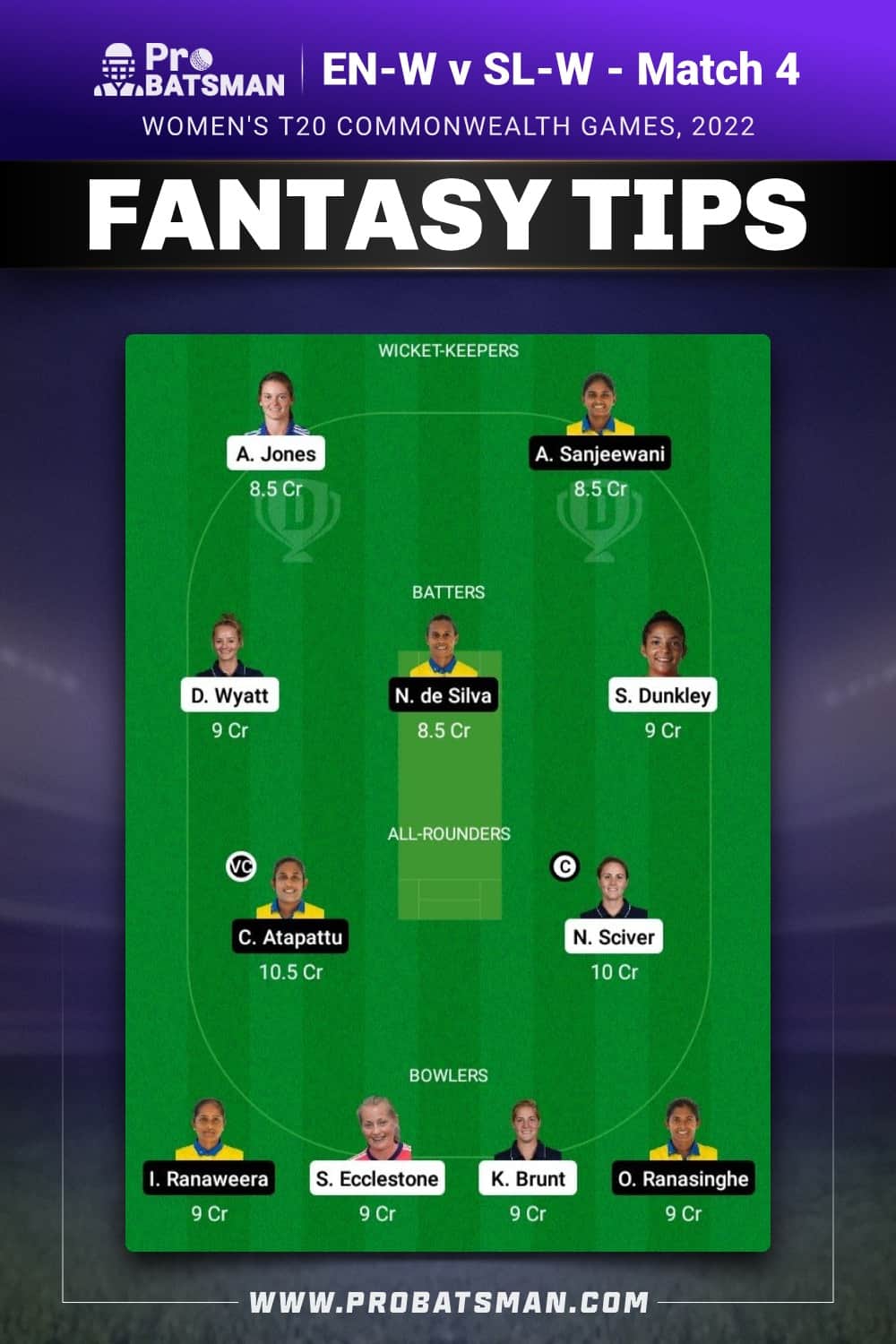 EN-W vs SL-W Dream11 Prediction - Fantasy Team 1