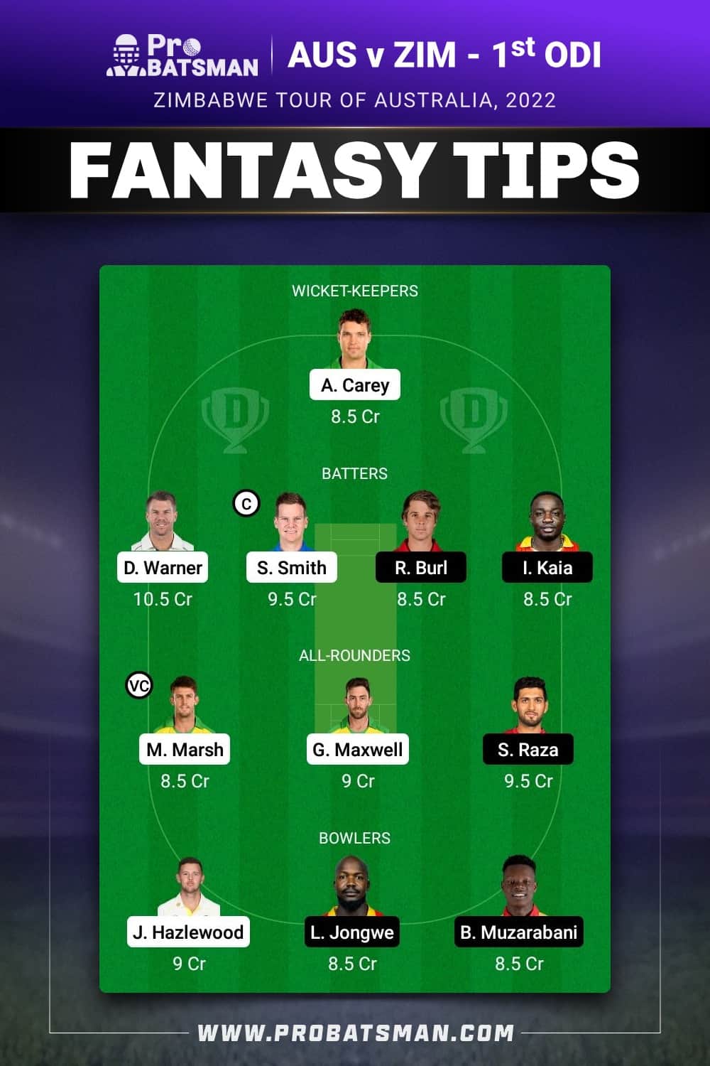 AUS vs ZIM Dream11 Prediction - Fantasy Team 2