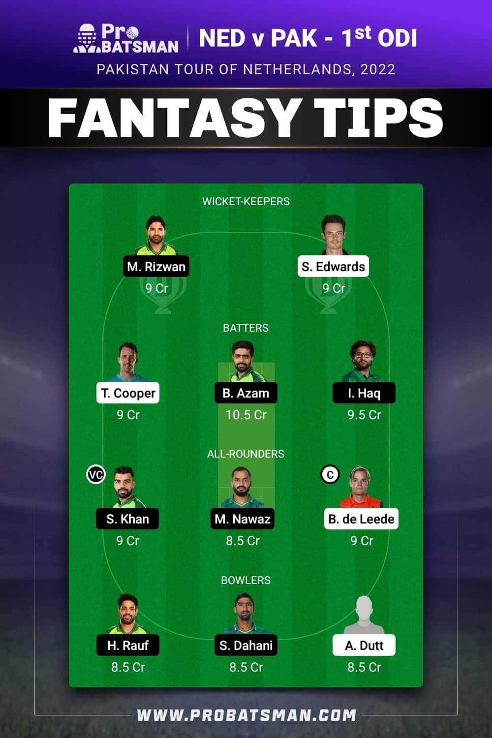 NED vs PAK Dream11 Prediction - Fantasy Team 2