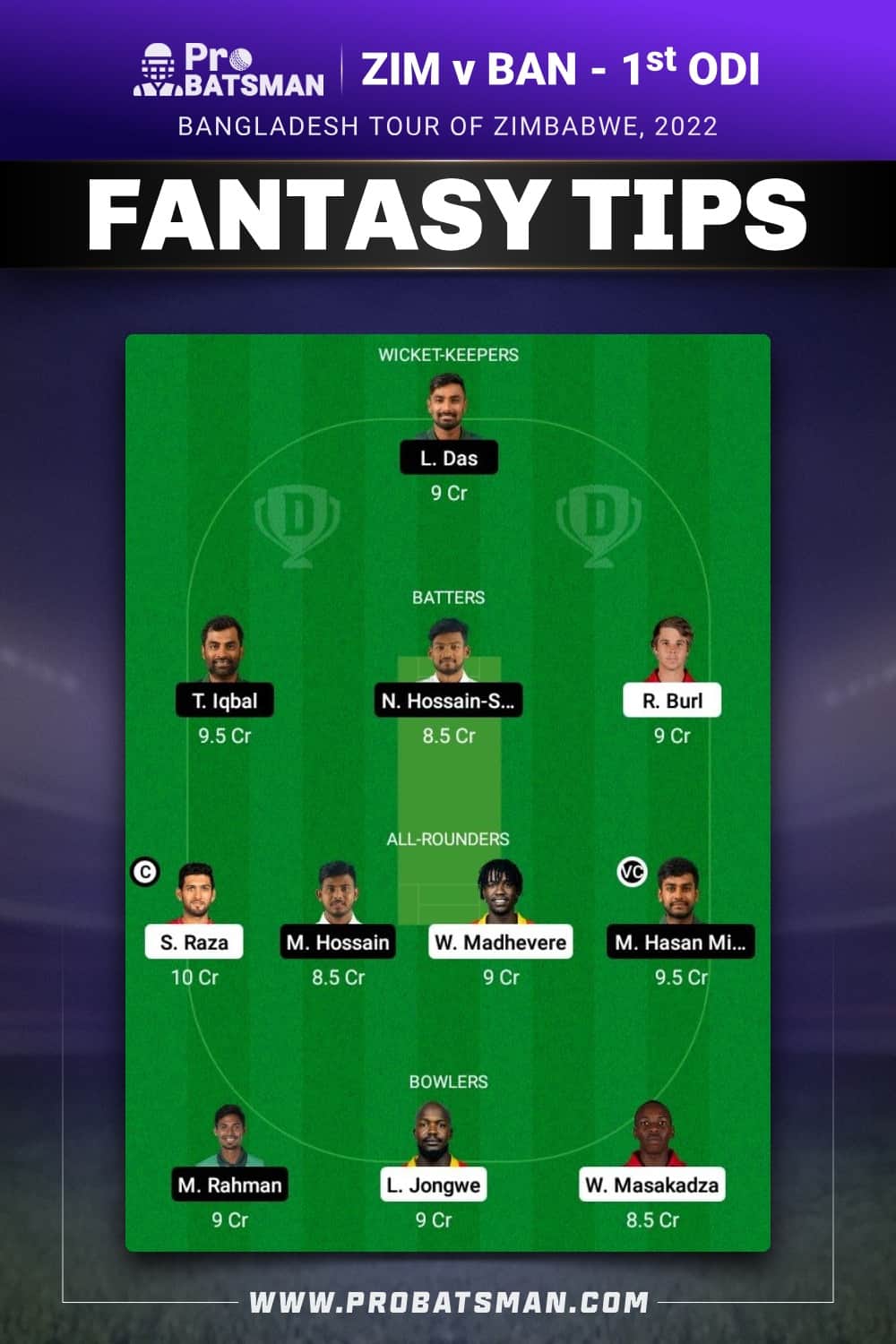 ZIM vs BAN Dream11 Prediction - Fantasy Team 2