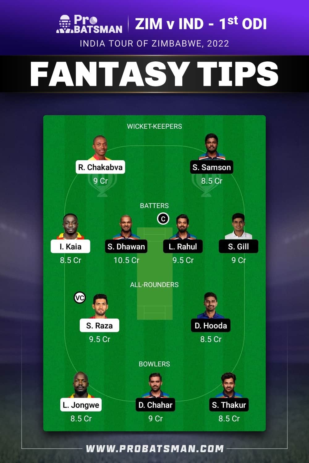 ZIM vs IND Dream11 Prediction - Fantasy Team 1