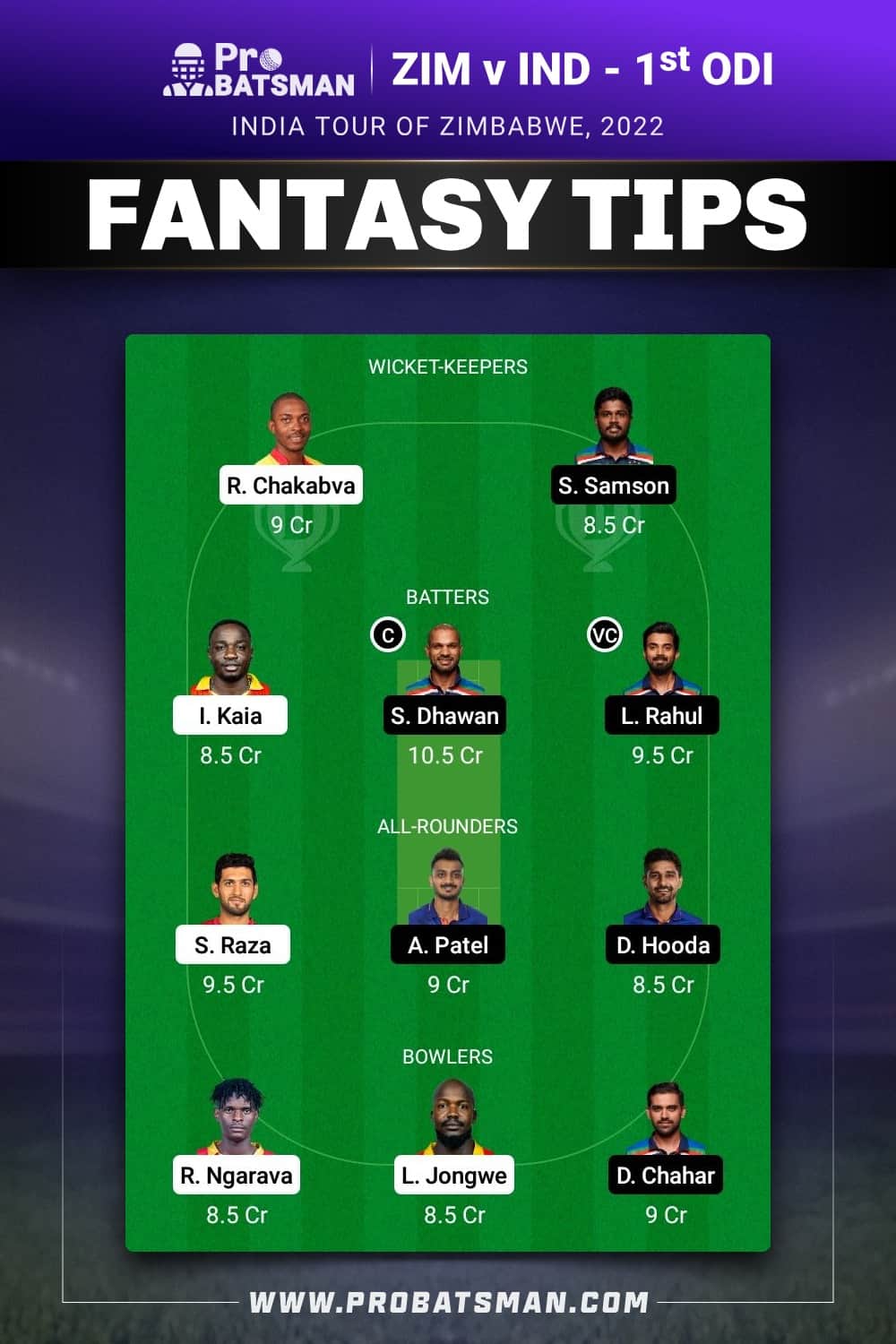 ZIM vs IND Dream11 Prediction - Fantasy Team 2