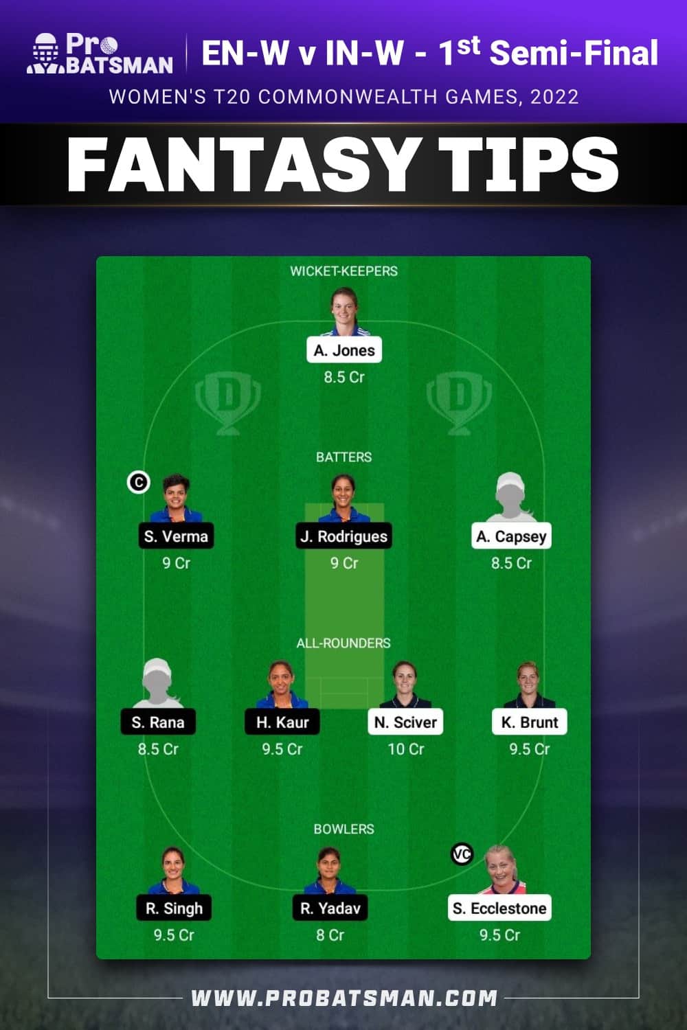 EN-W vs IN-W Dream11 Prediction - Fantasy Team 2