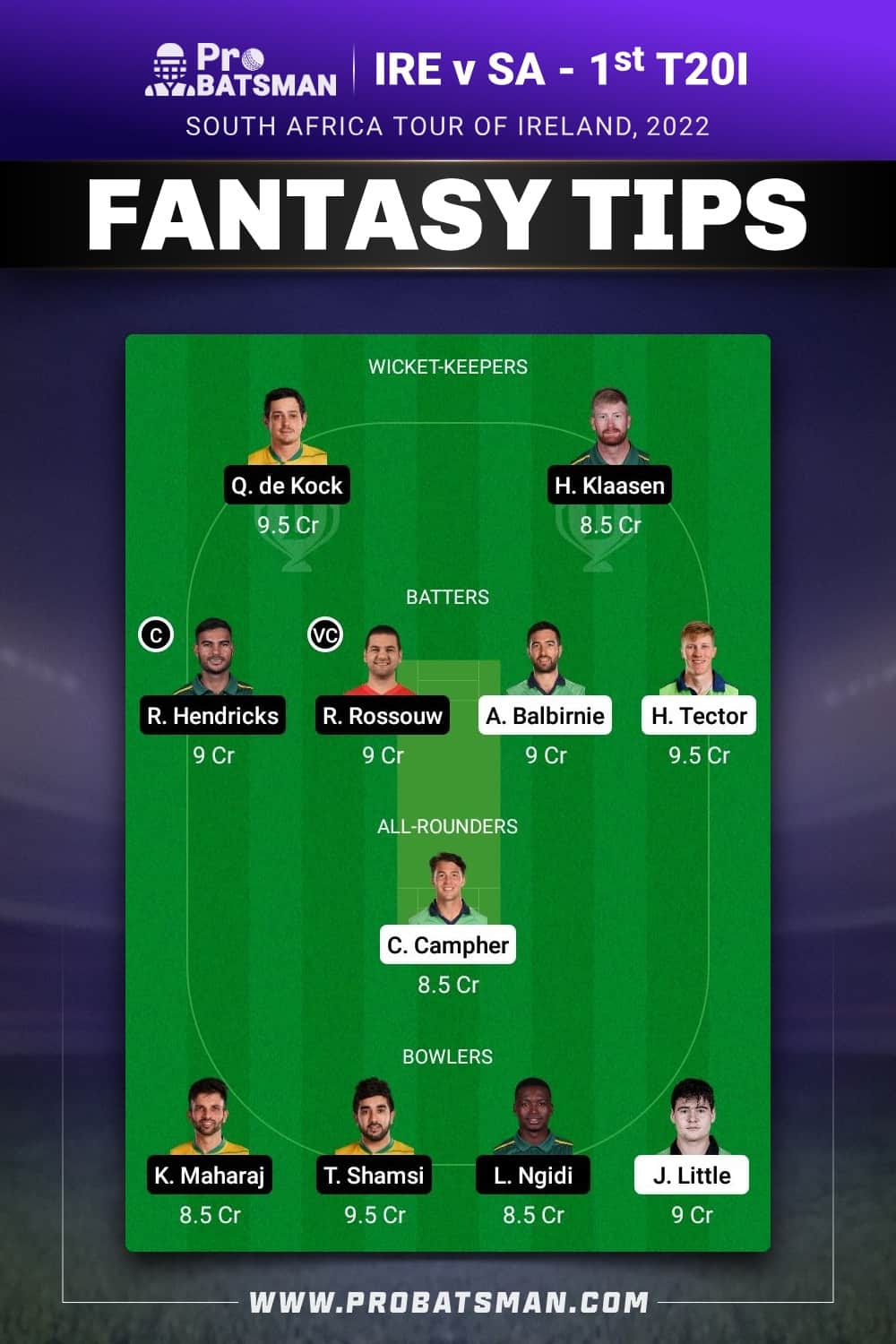 IRE vs SA Dream11 Prediction - Fantasy Team 2