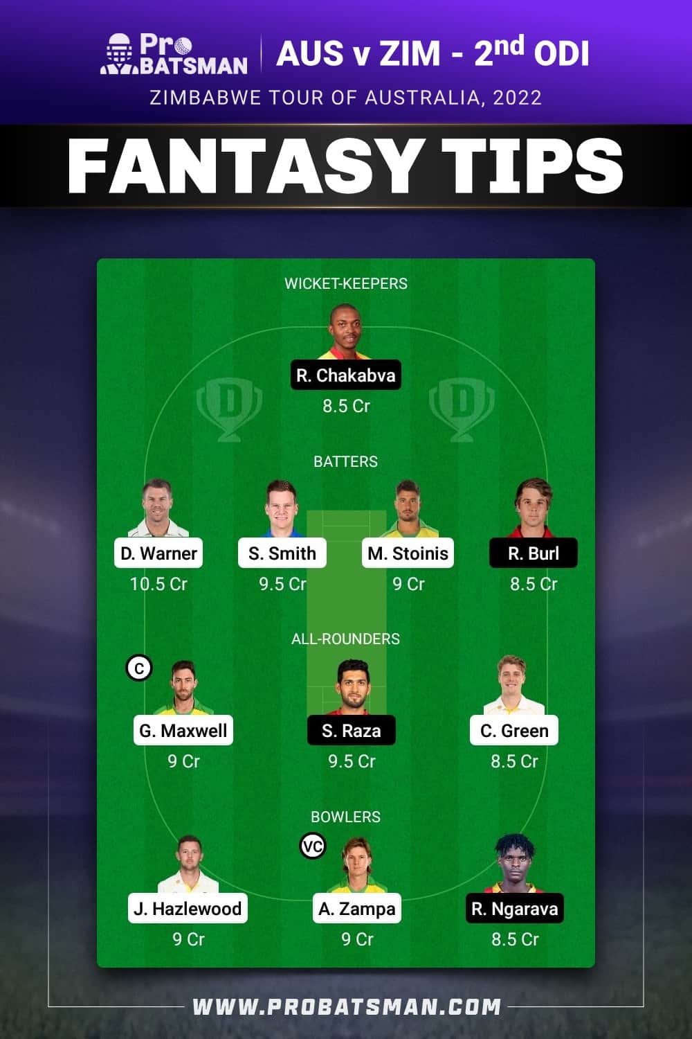 AUS vs ZIM Dream11 Prediction - Fantasy Team 2