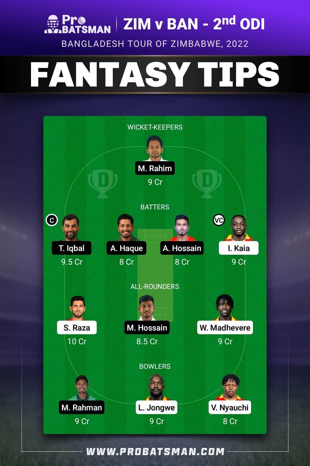 ZIM vs BAN Dream11 Prediction - Fantasy Team 2