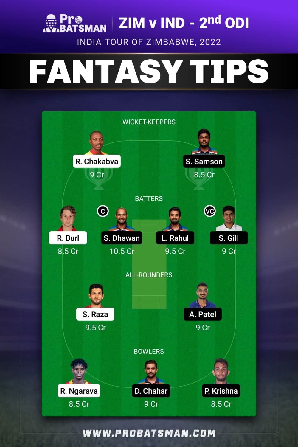 ZIM vs IND Dream11 Prediction - Fantasy Team 1