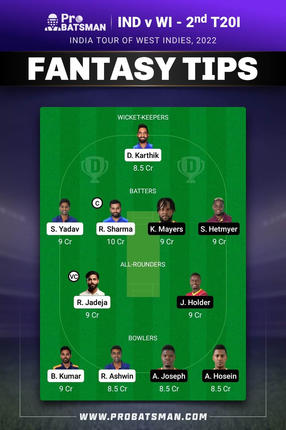 IND vs WI Dream11 Prediction - Fantasy Team 2 IND vs WI Dream11 Prediction - Fantasy Team 2