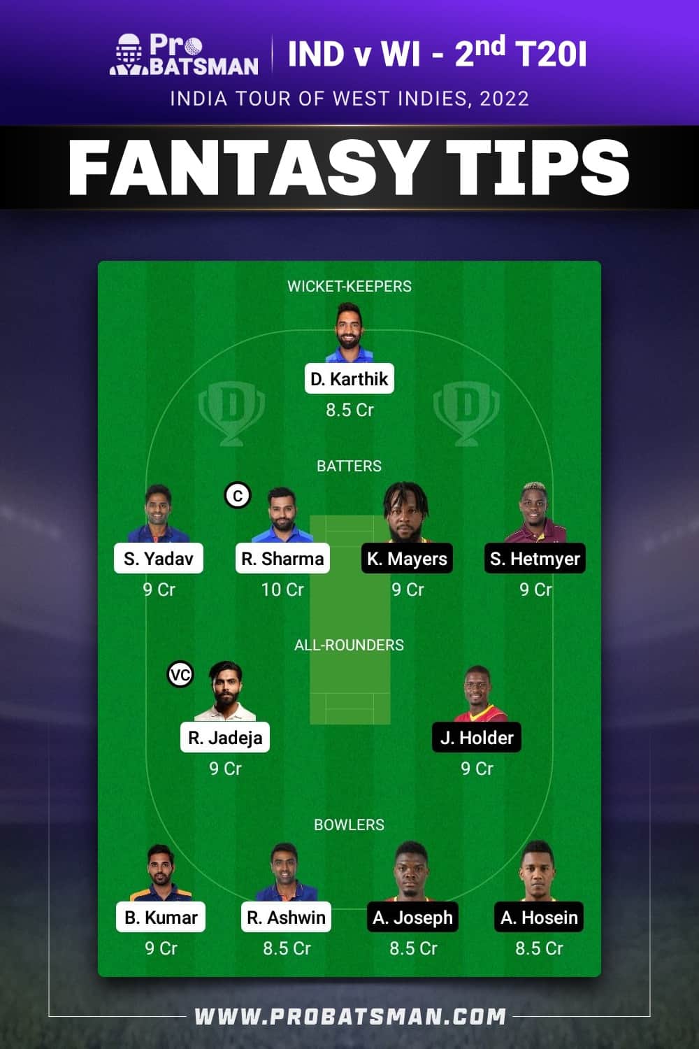 IND vs WI Dream11 Prediction - Fantasy Team 2