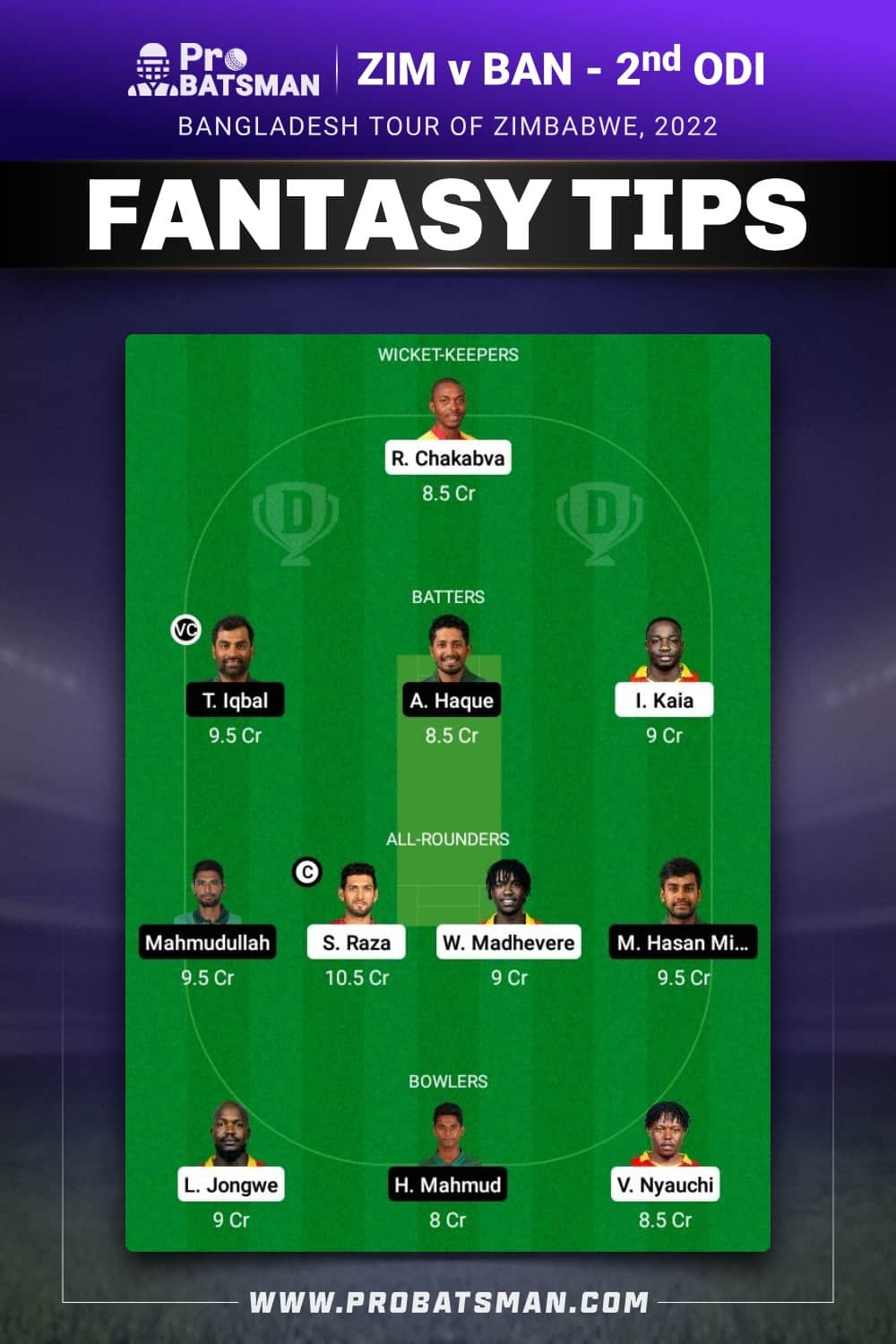 ZIM vs BAN Dream11 Prediction - Fantasy Team 2