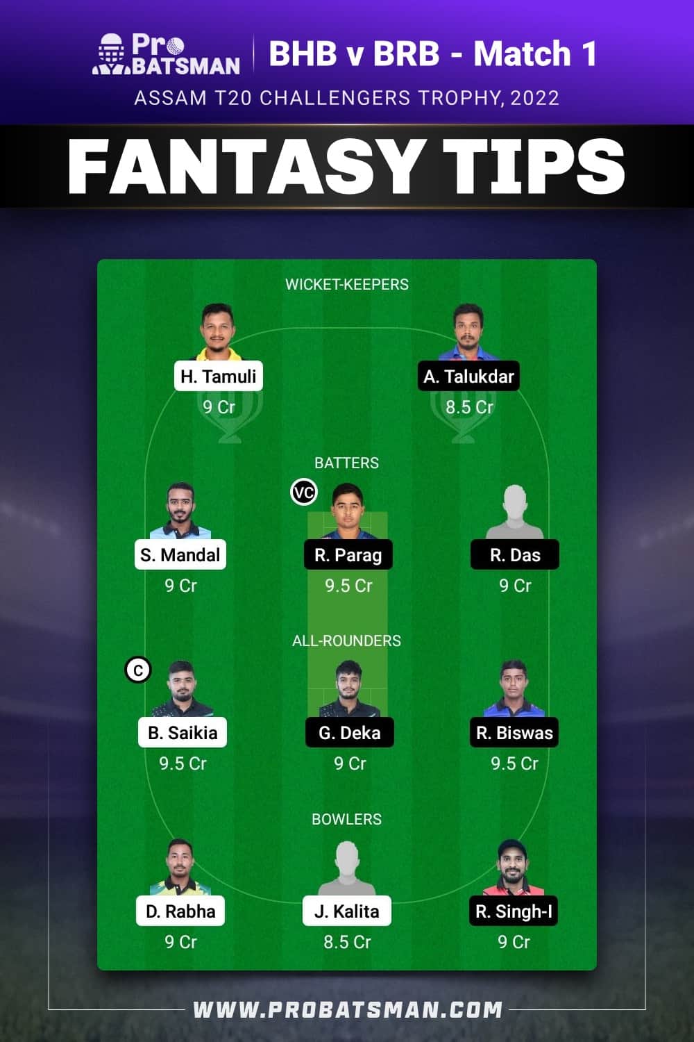 BHB vs BRB Dream11 Prediction - Fantasy Team 1