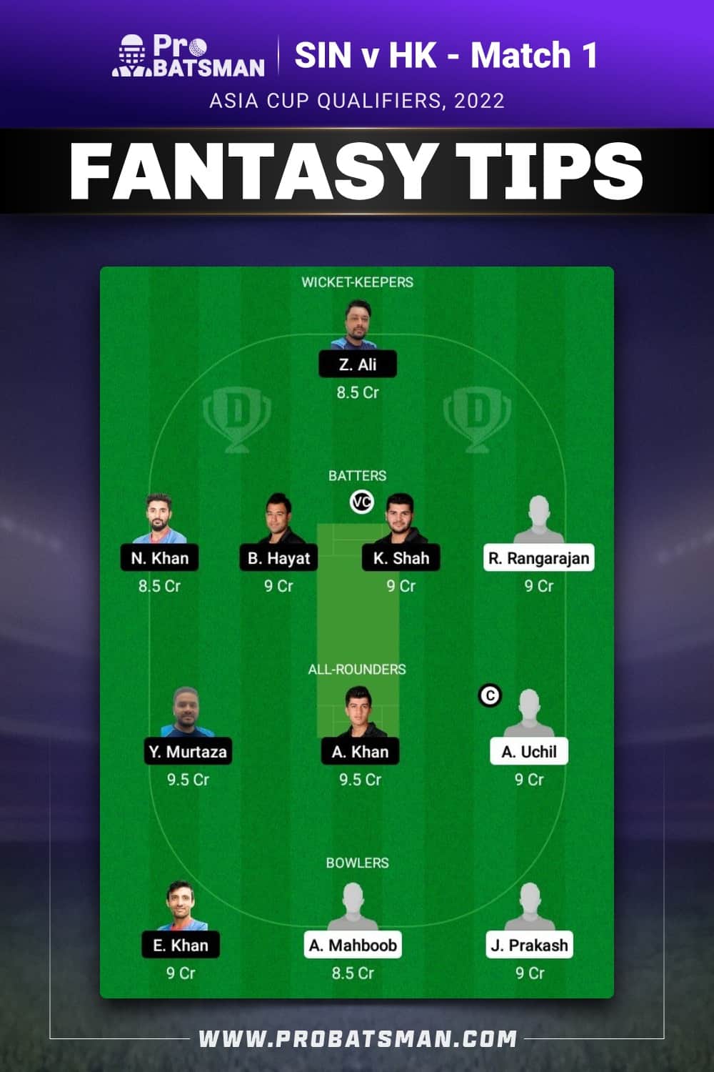 SIN vs HK Dream11 Prediction - Fantasy Team 2