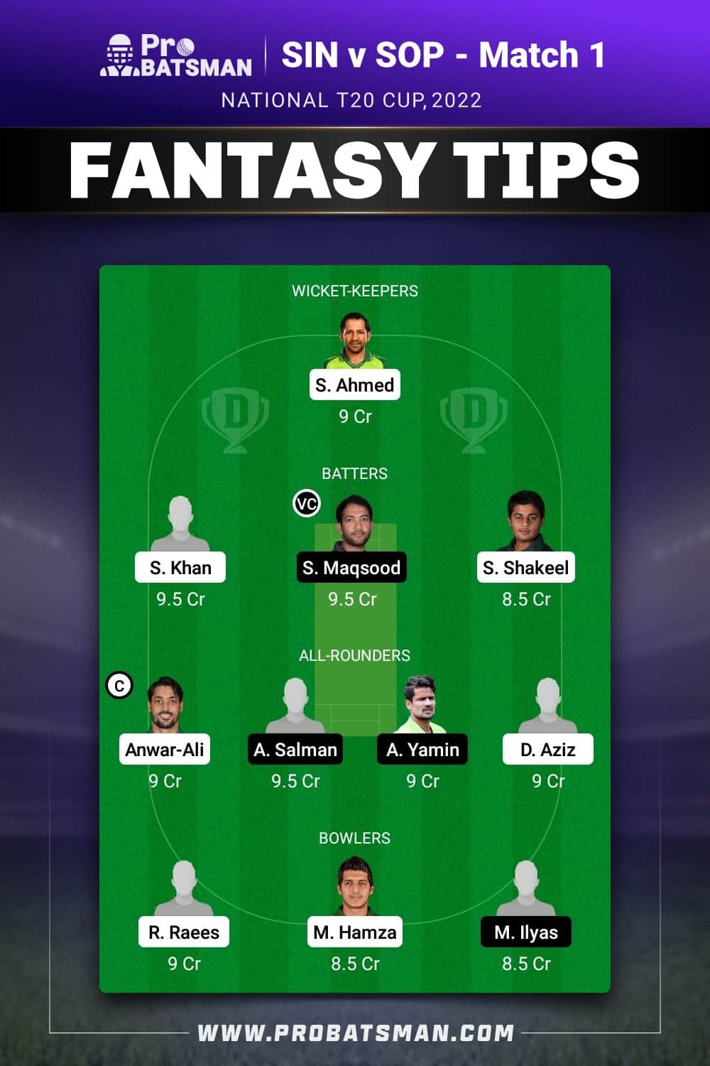 SIN vs SOP Dream11 Prediction - Fantasy Team 2