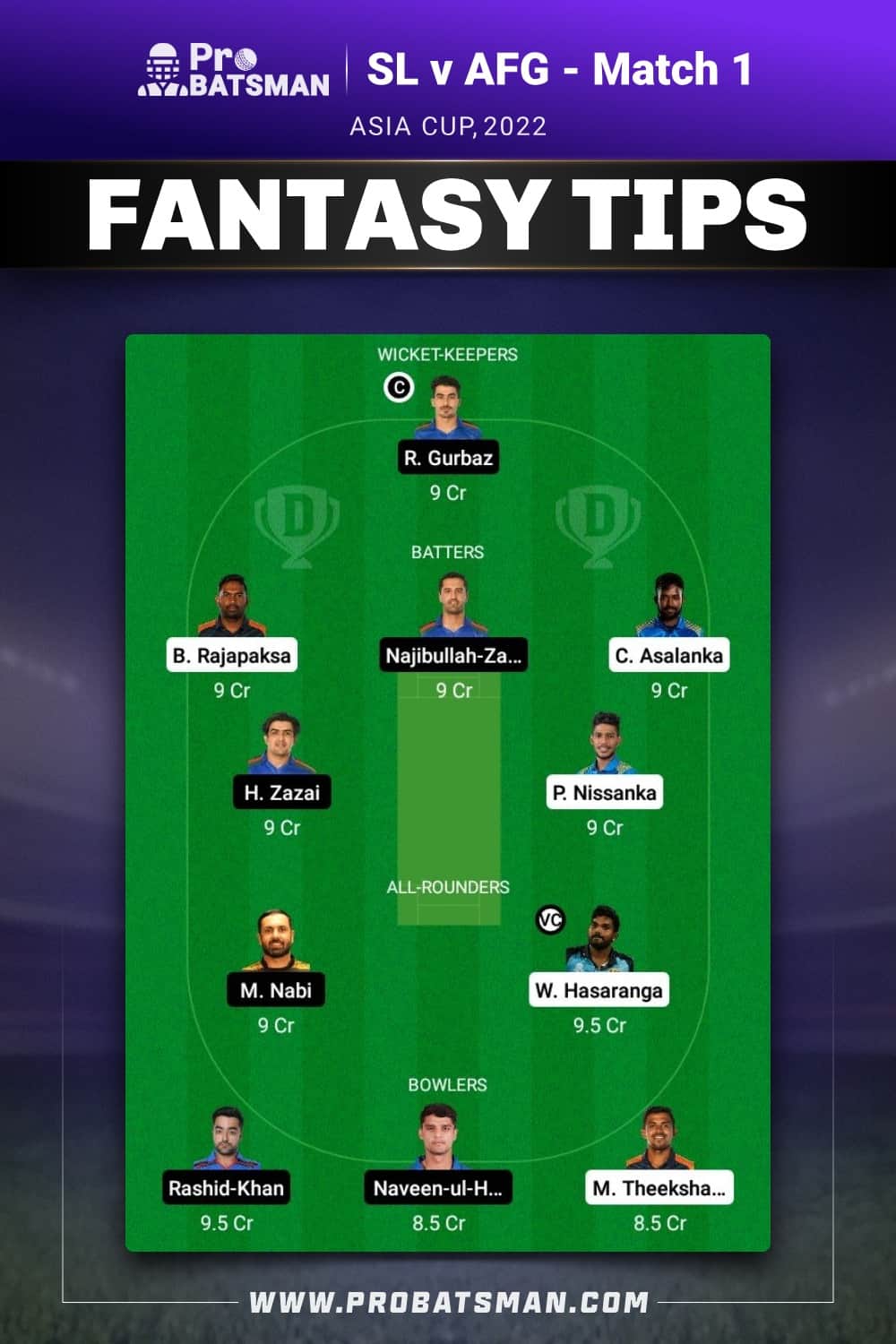 SL vs AFG Dream11 Prediction - Fantasy Team 2