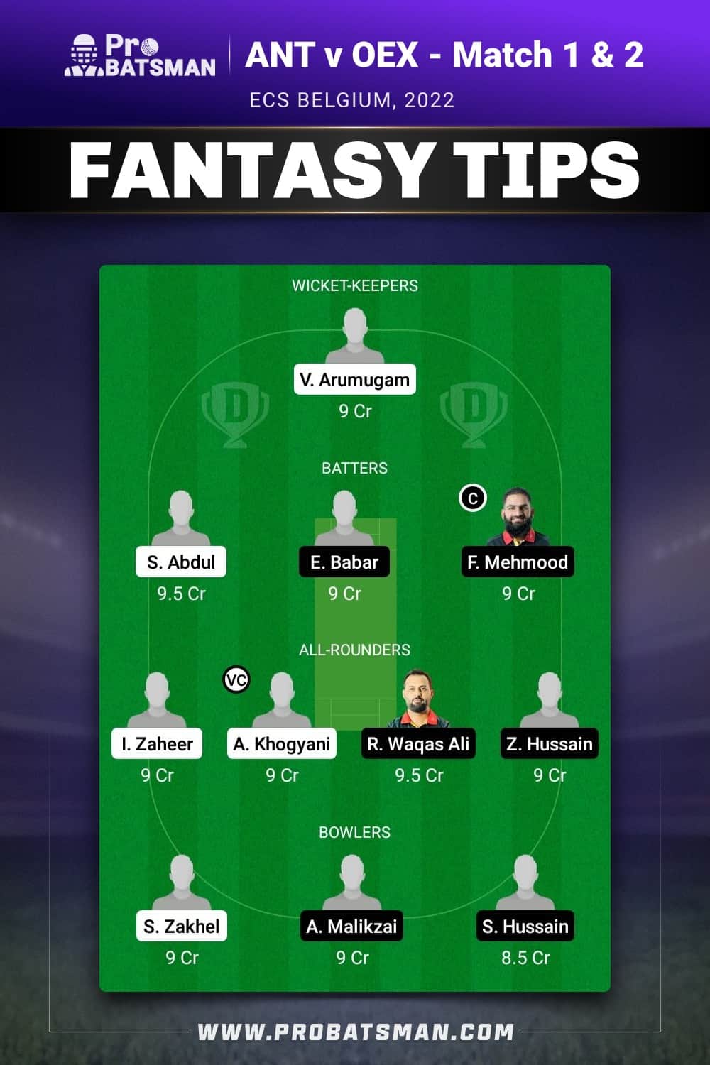 ANT vs OEX Dream11 Prediction - Fantasy Team 1