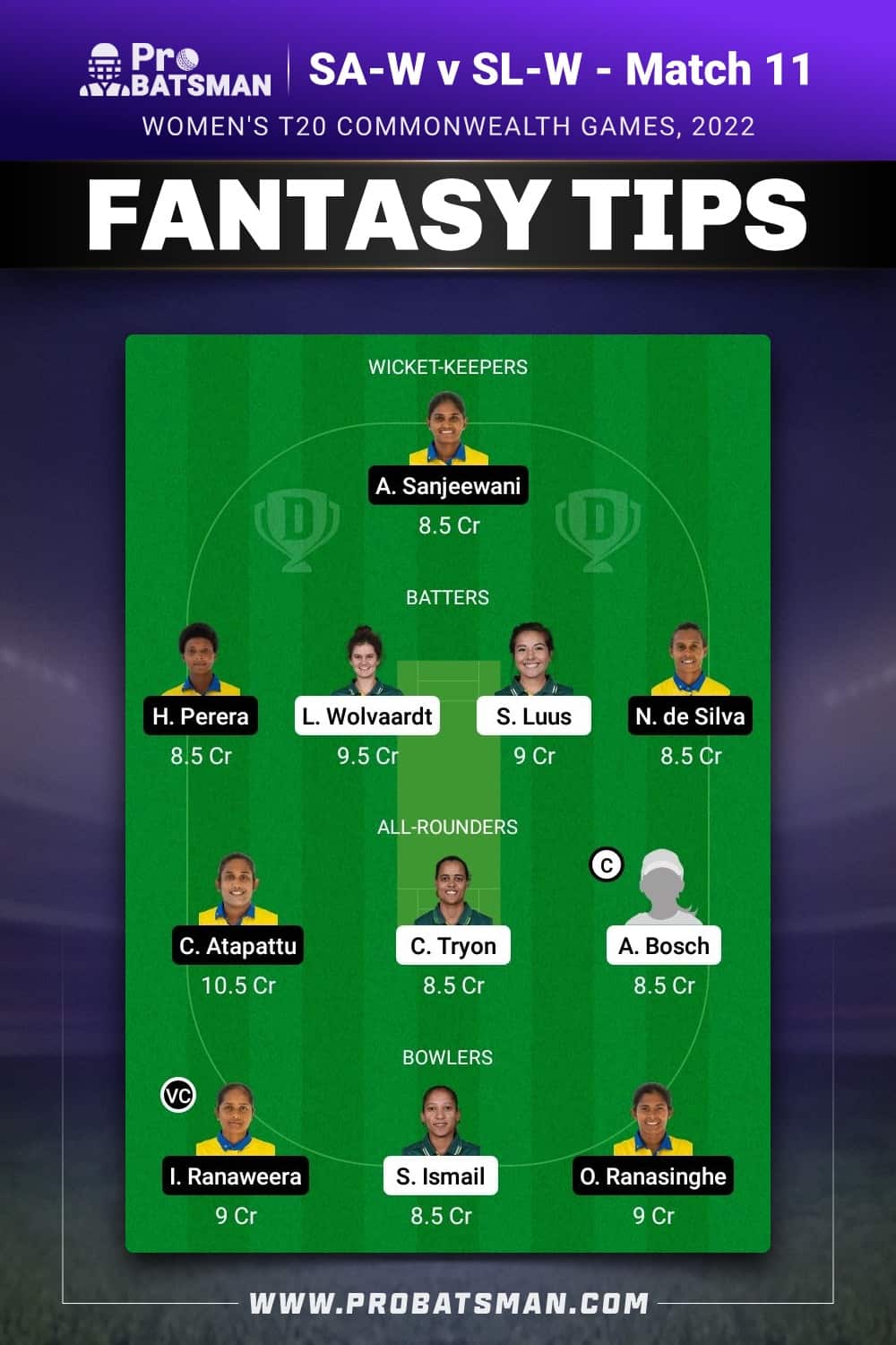 SA-W vs SL-W Dream11 Prediction - Fantasy Team 2