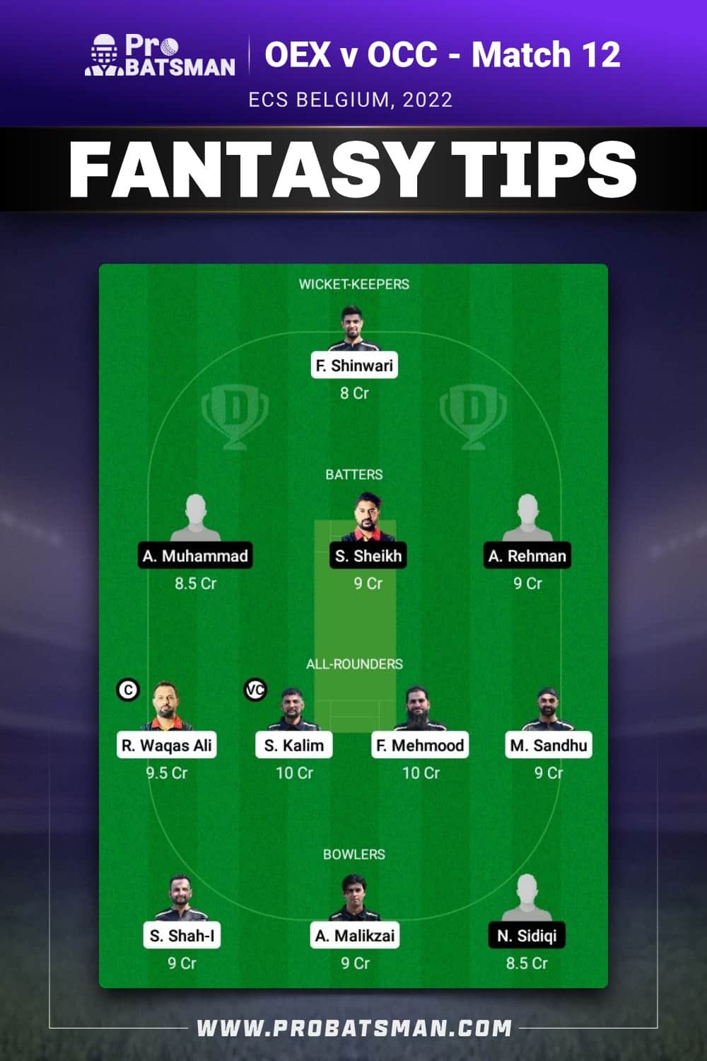 OEX vs OCC Dream11 Prediction - Fantasy Team 1